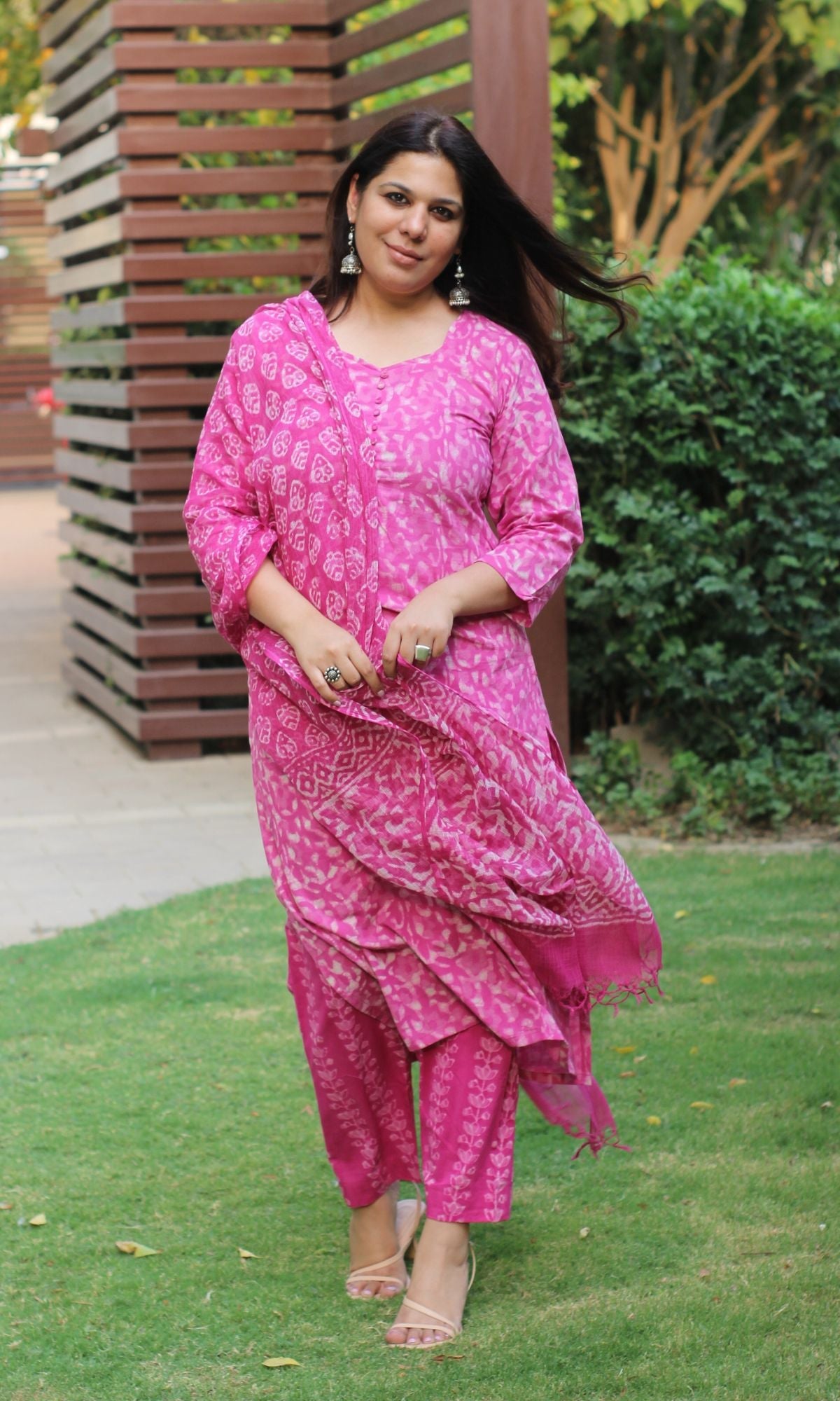 Cotton Dabu Print Pale Pink Suit Set with Printed Kota Dupatta - Baareeki