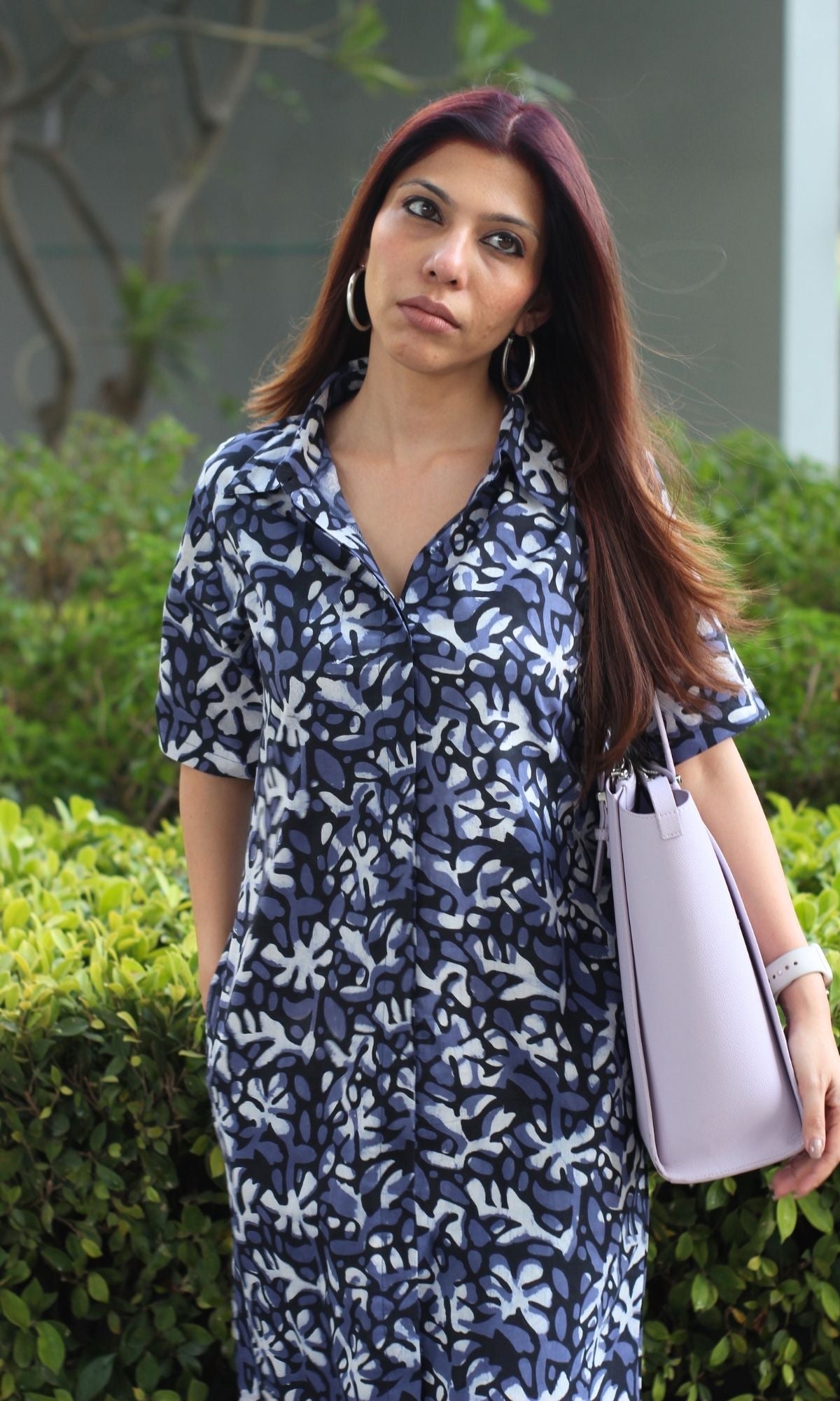 Cotton Handblock Jahota Print Black & Blue Shirt Dress - Baareeki