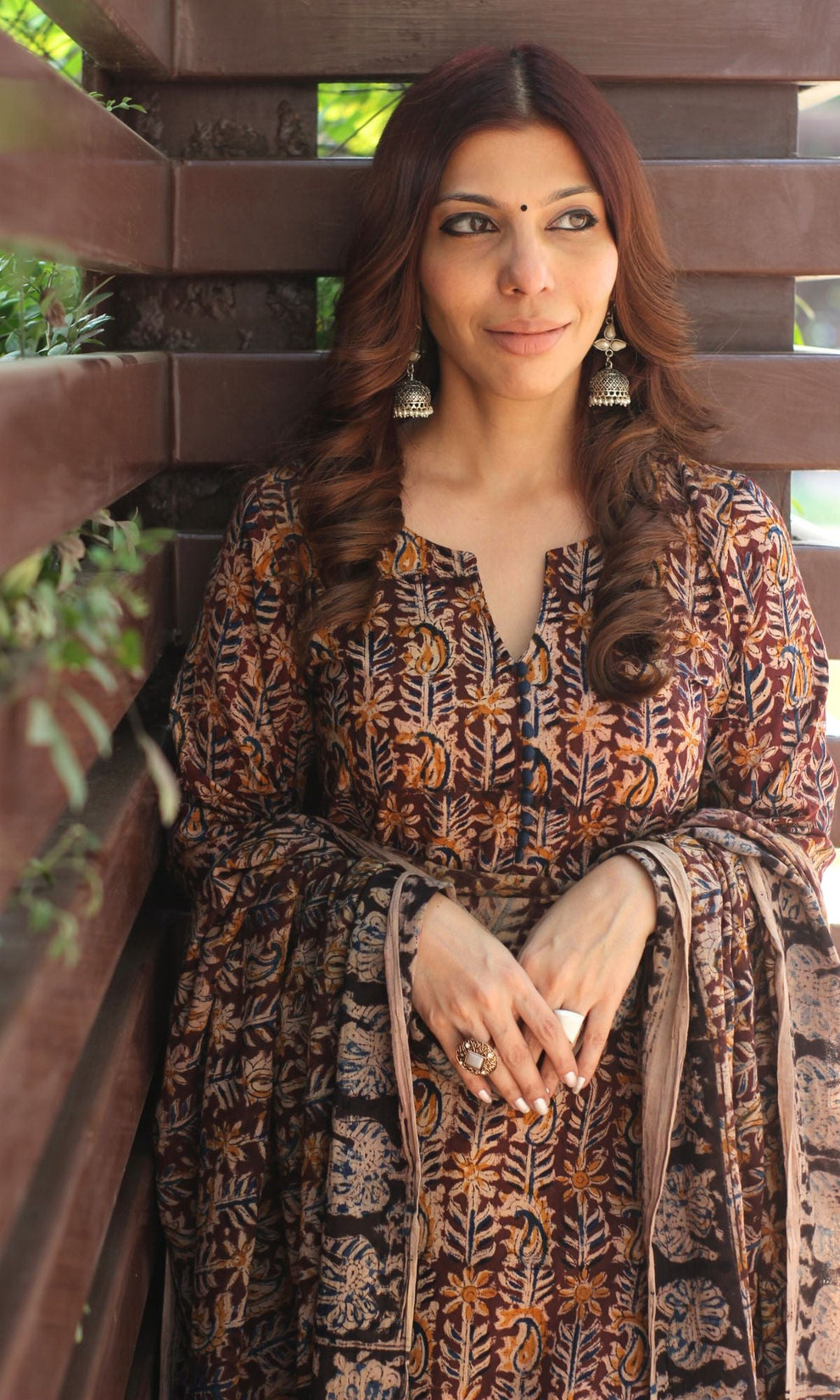 Brown - Kalamkari Block Print Cotton Apron with Pocket 54