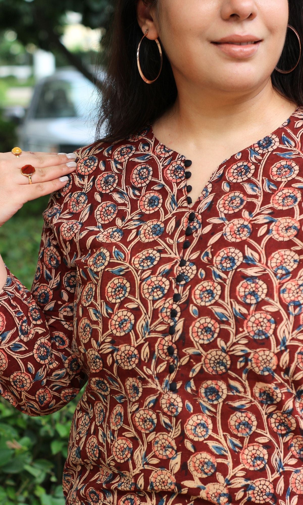 Cotton Handblock Kalamkari Maroon Straight Fit Kurta - Baareeki