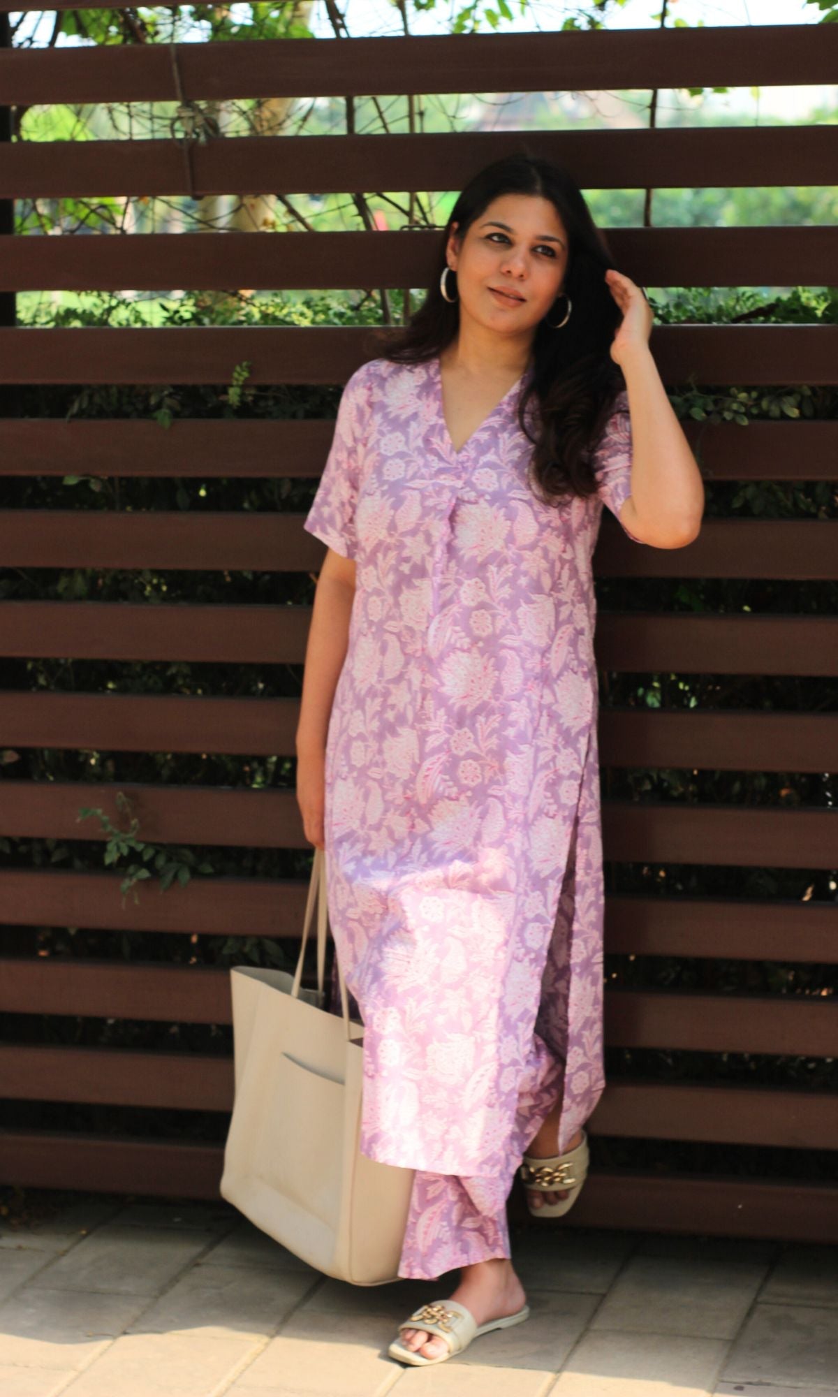 Cotton Handblock Lilac Kurta and Pants - Baareeki