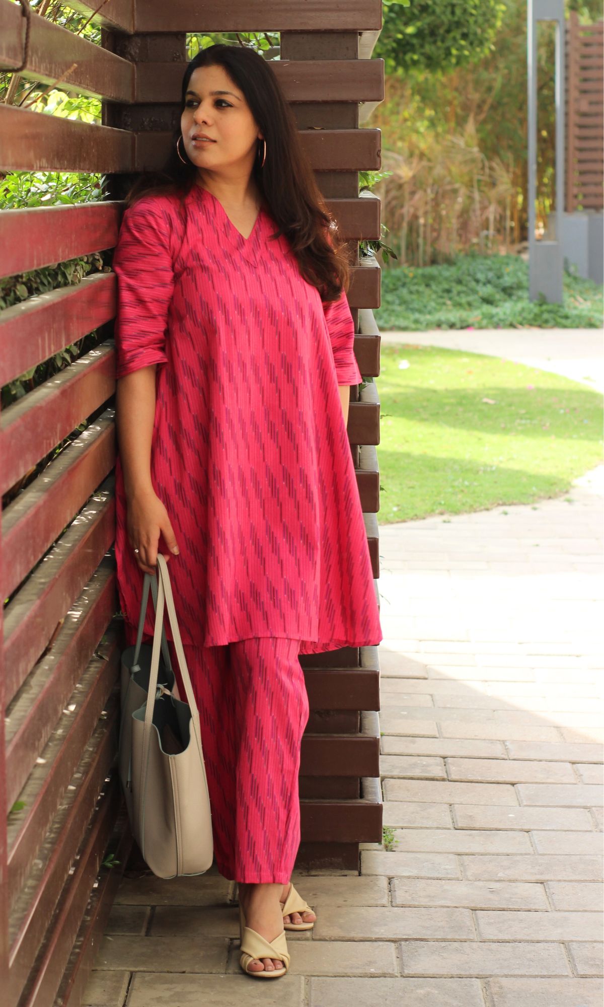 Cotton Handloom Ikat Hot Pink Coord Set - Baareeki