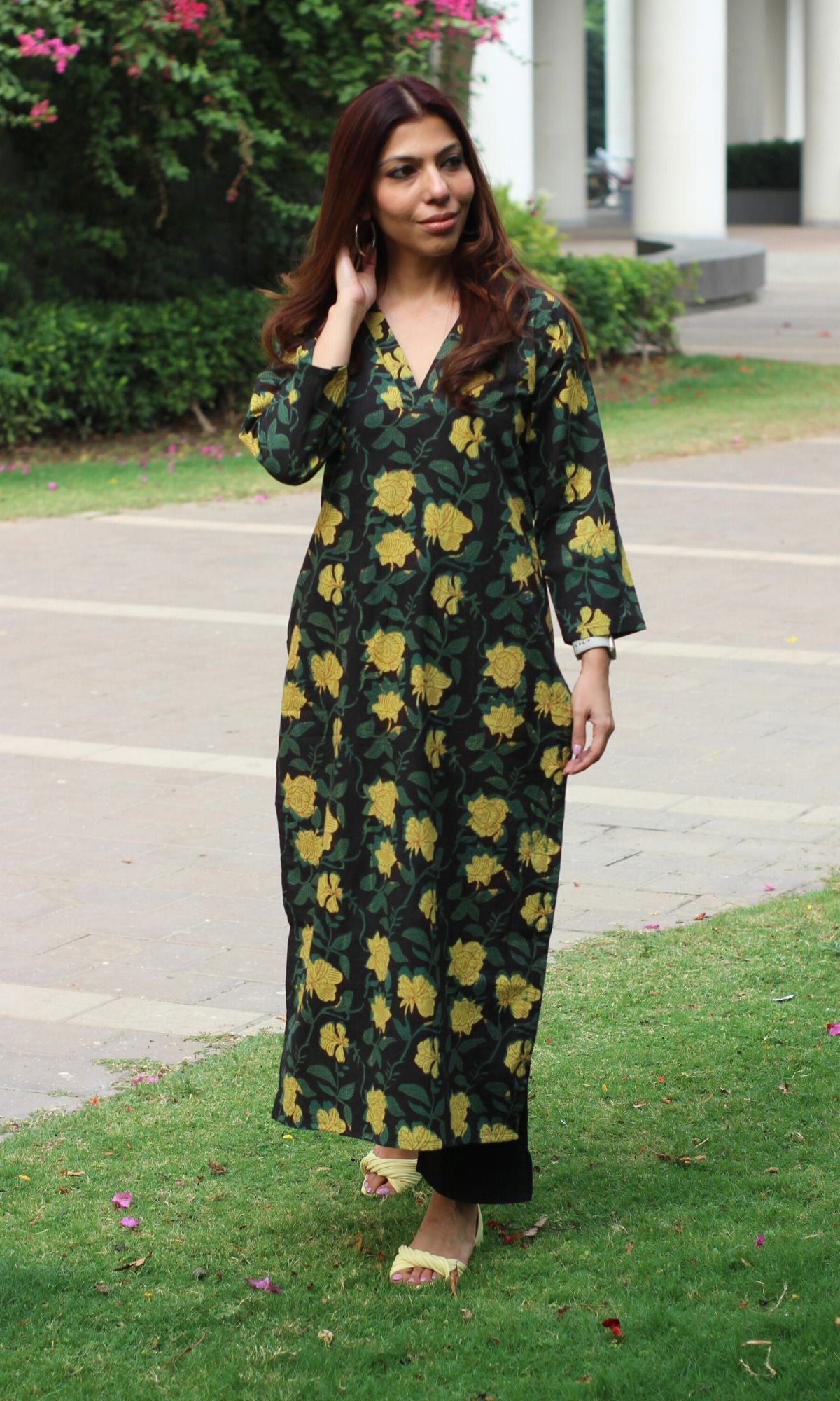 Cotton Jahota Print Black & Green Straight Kurta - Baareeki