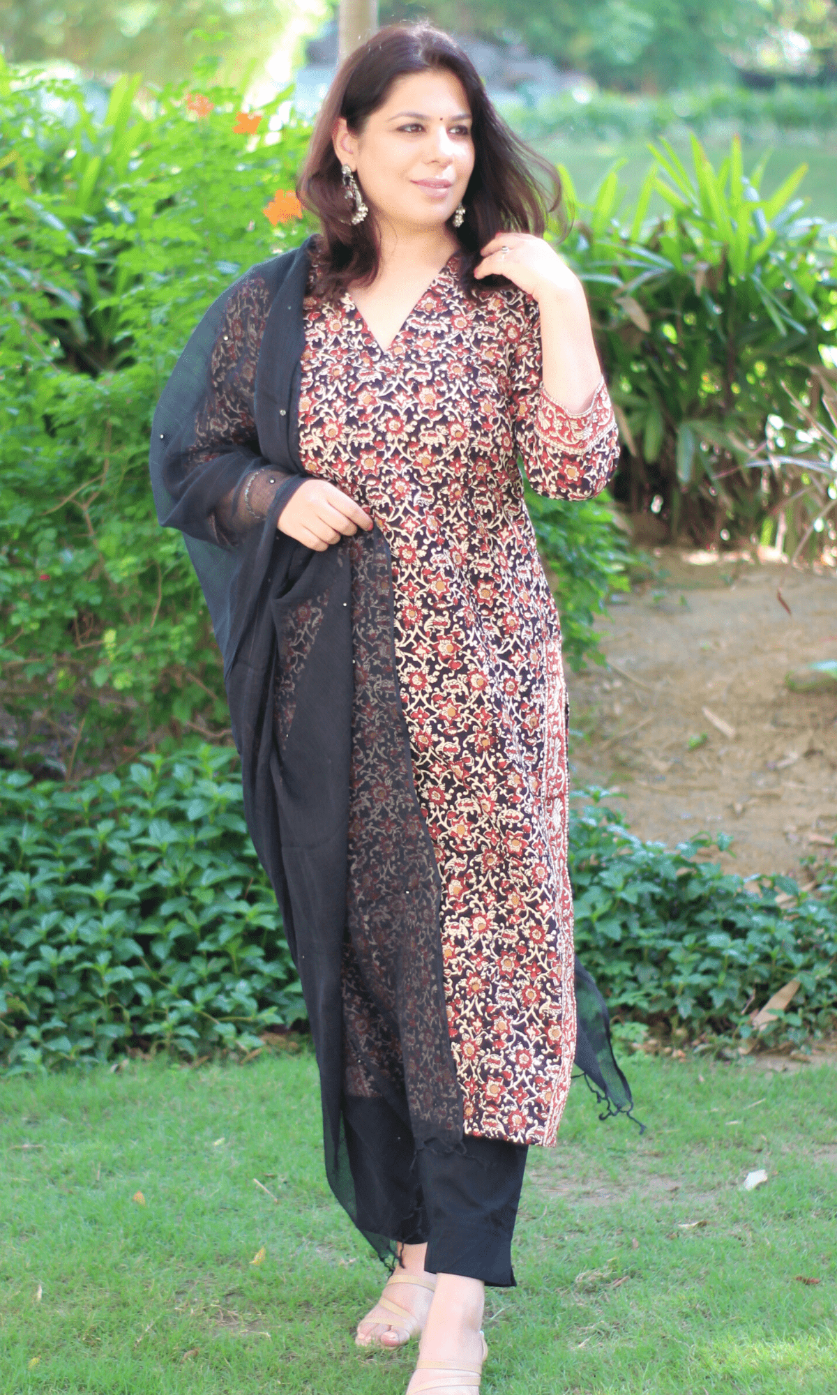 Cotton Kalamkari Black Kurta (Dupatta optional) - Baareeki