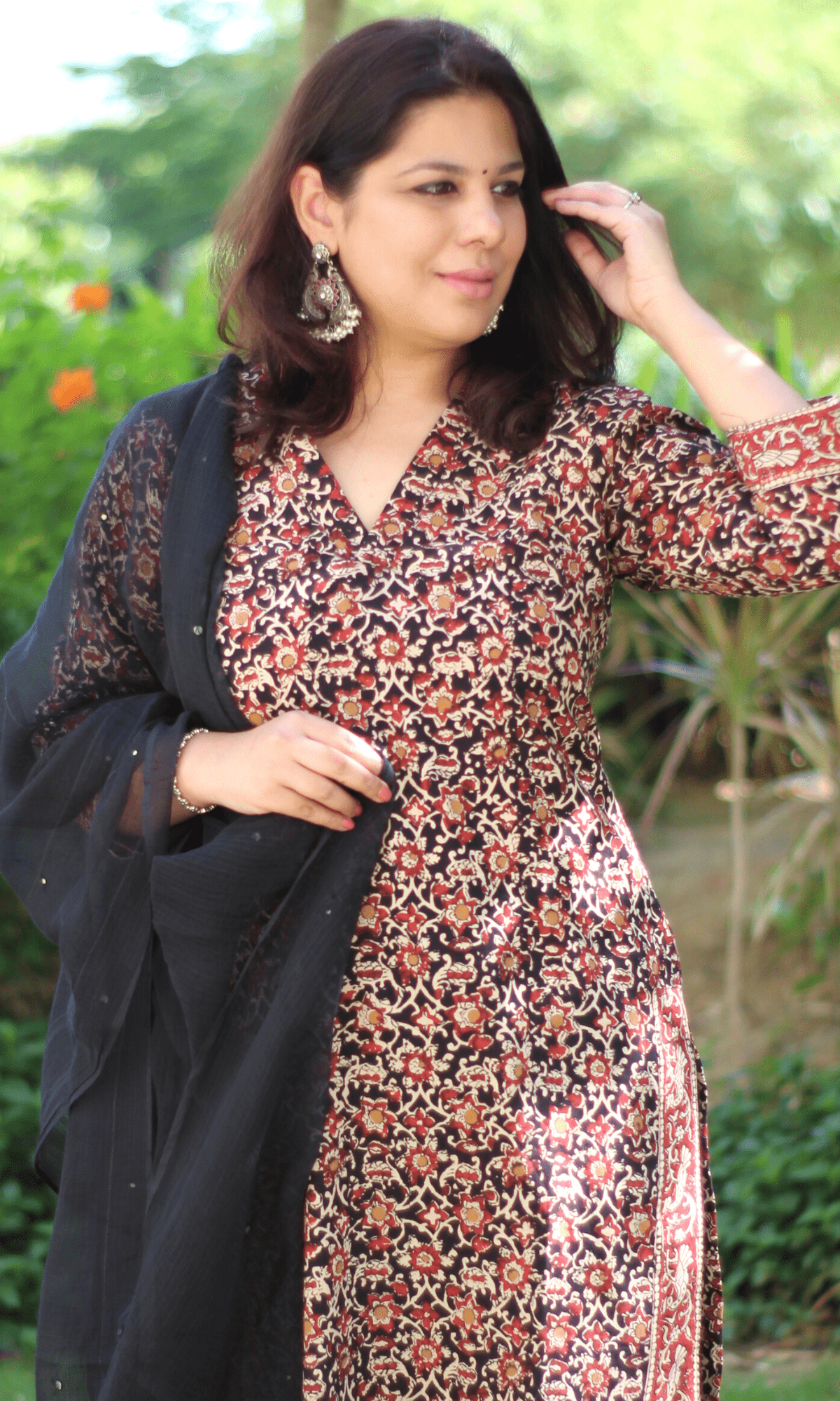 Cotton Kalamkari Black Kurta (Dupatta optional) - Baareeki