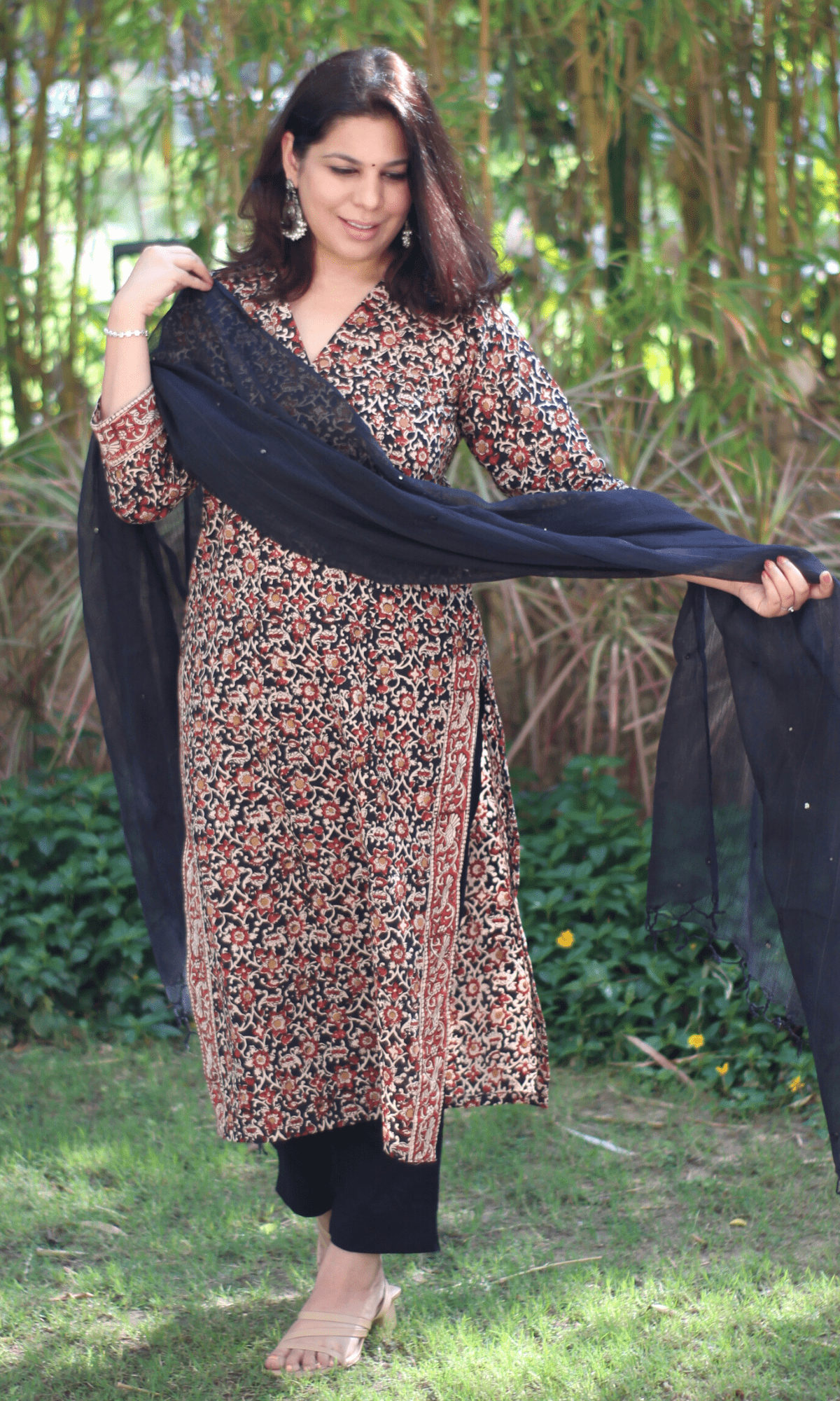 Cotton Kalamkari Black Kurta (Dupatta optional) - Baareeki