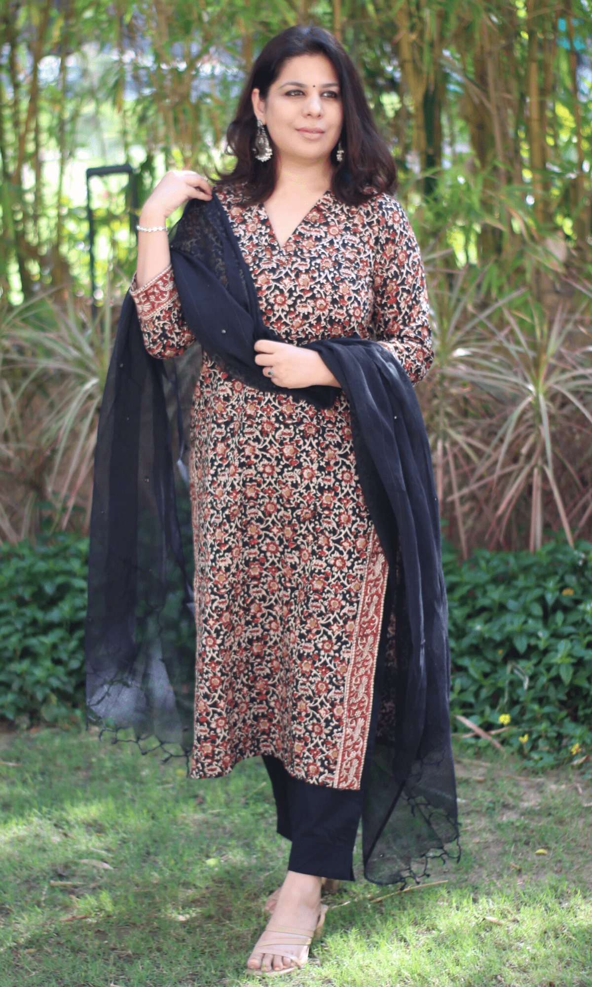 Cotton Kalamkari Black Kurta (Dupatta optional) - Baareeki