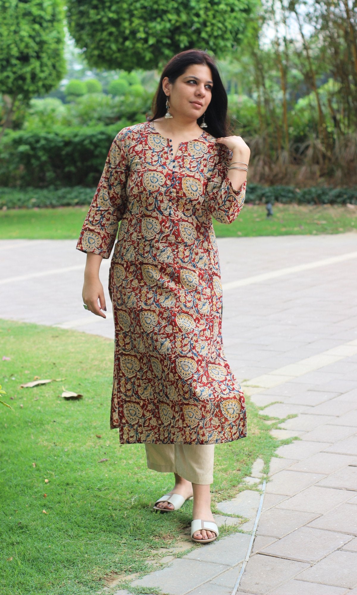 Cotton Kalamkari Red Kurta - Baareeki