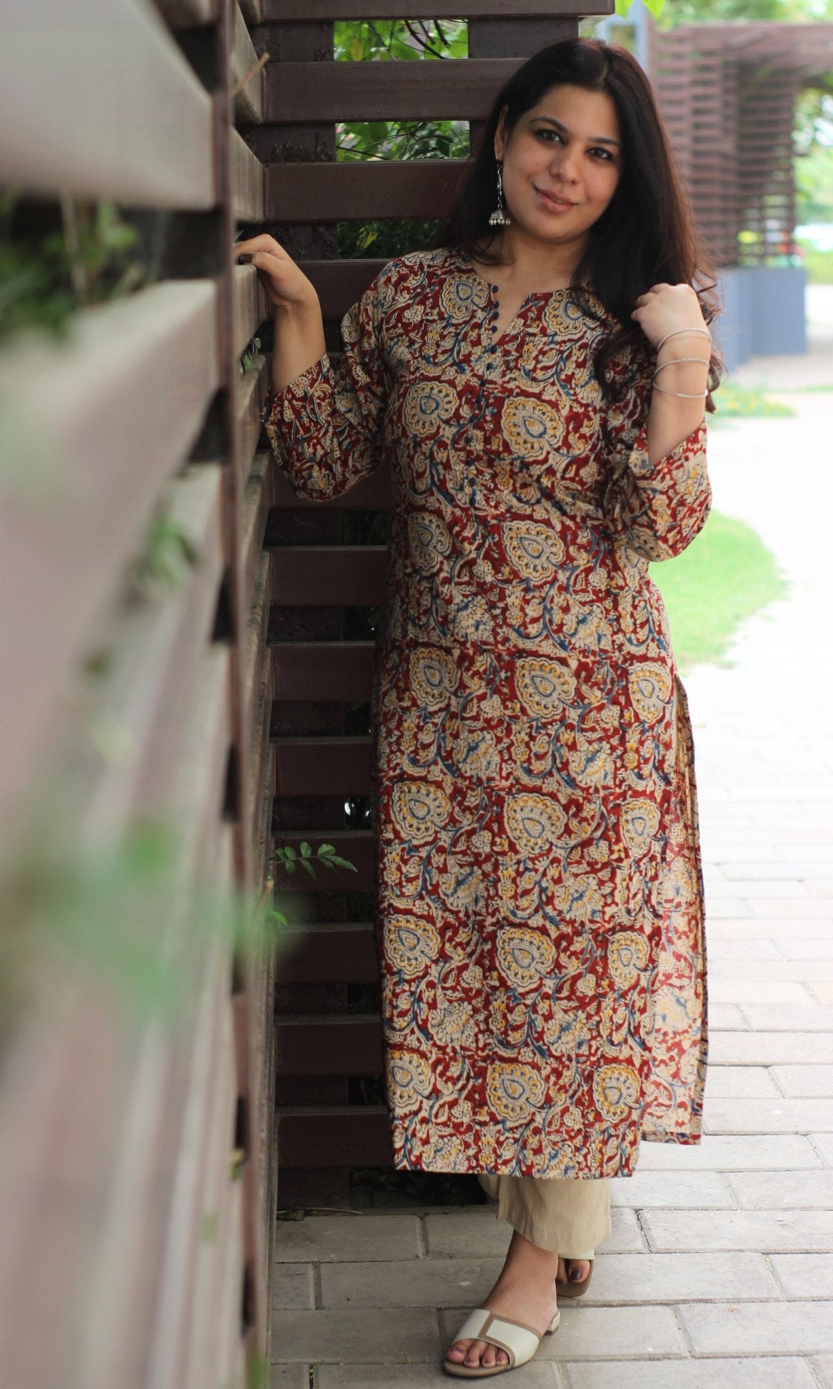 Cotton Kalamkari Red Kurta - Baareeki