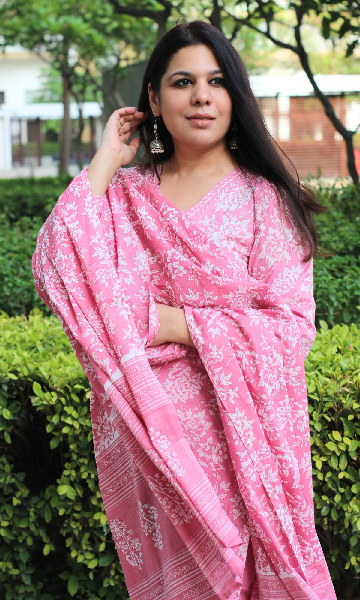 Cotton Light Blush Printed Suit Set with Cotton Printed Dupatta - Baareeki