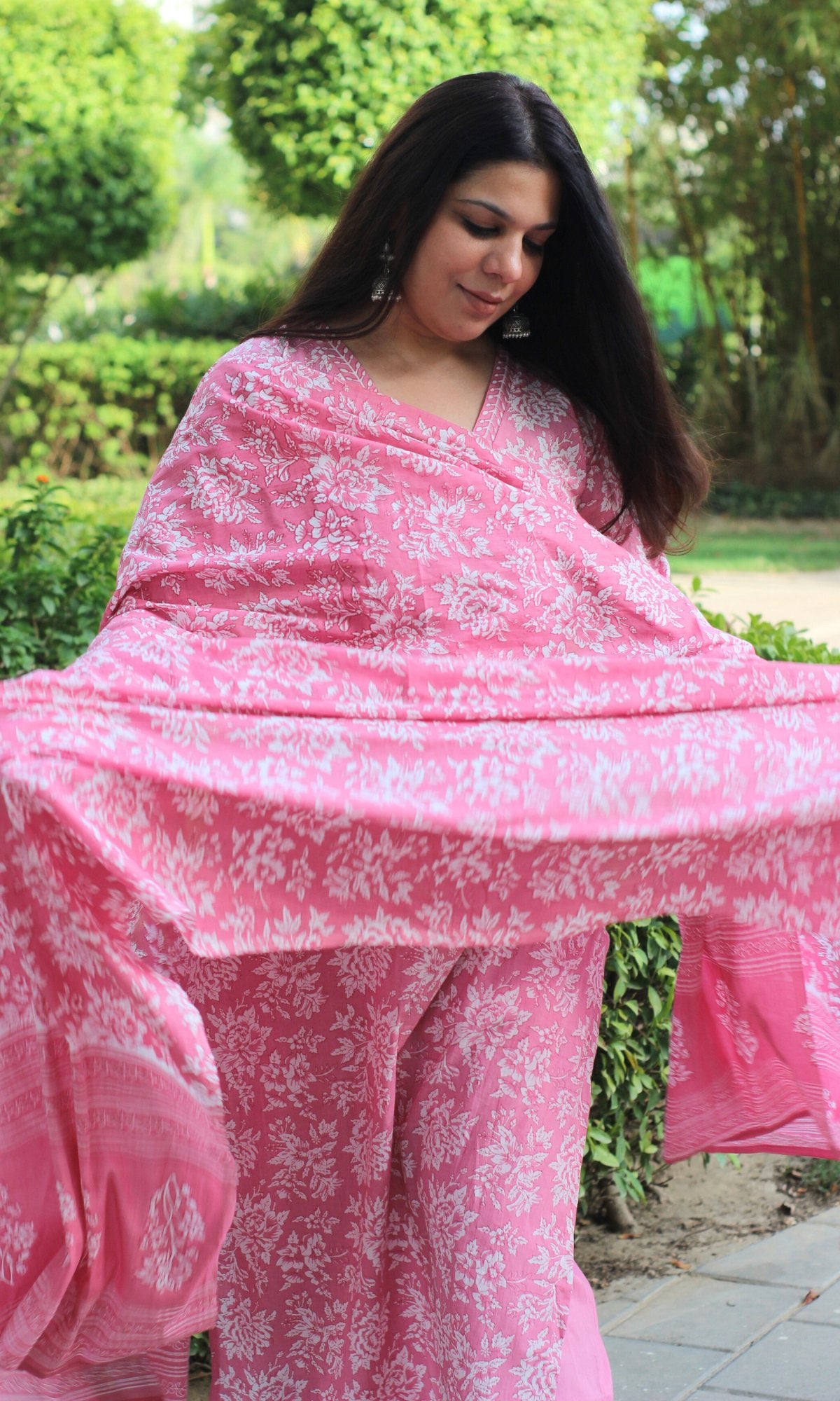 Cotton Light Blush Printed Suit Set with Cotton Printed Dupatta - Baareeki