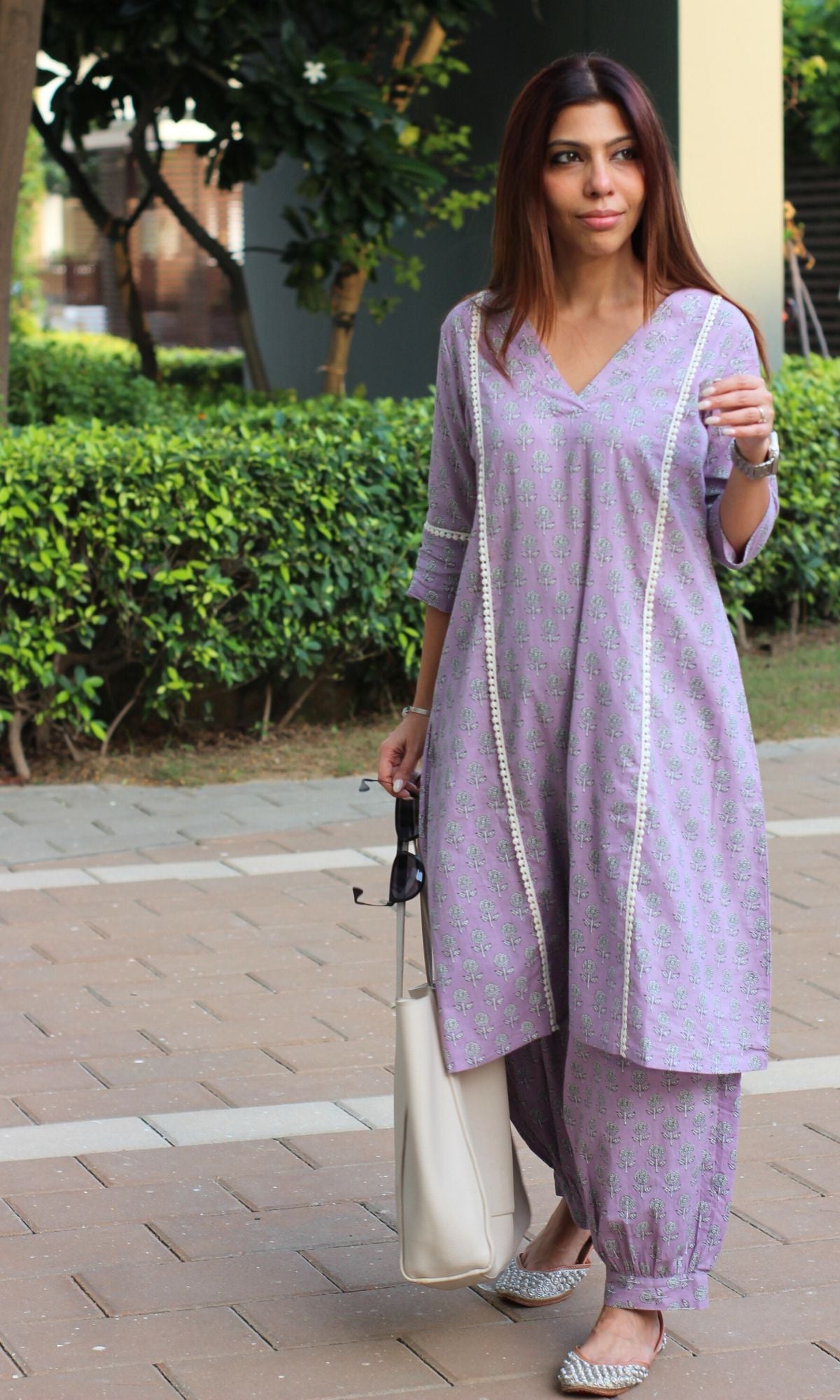 Cotton Light Purple Kurta and Pathani Pants - Baareeki