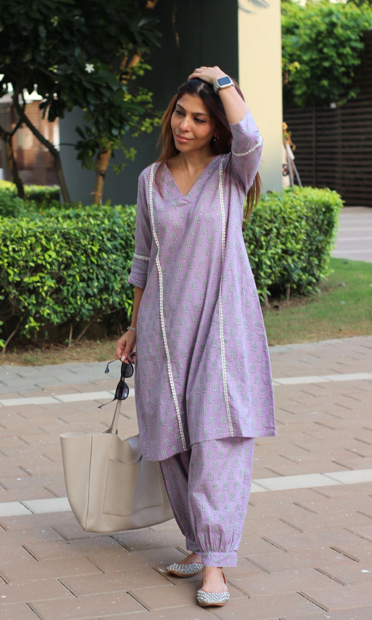 Cotton Light Purple Kurta and Pathani Pants - Baareeki