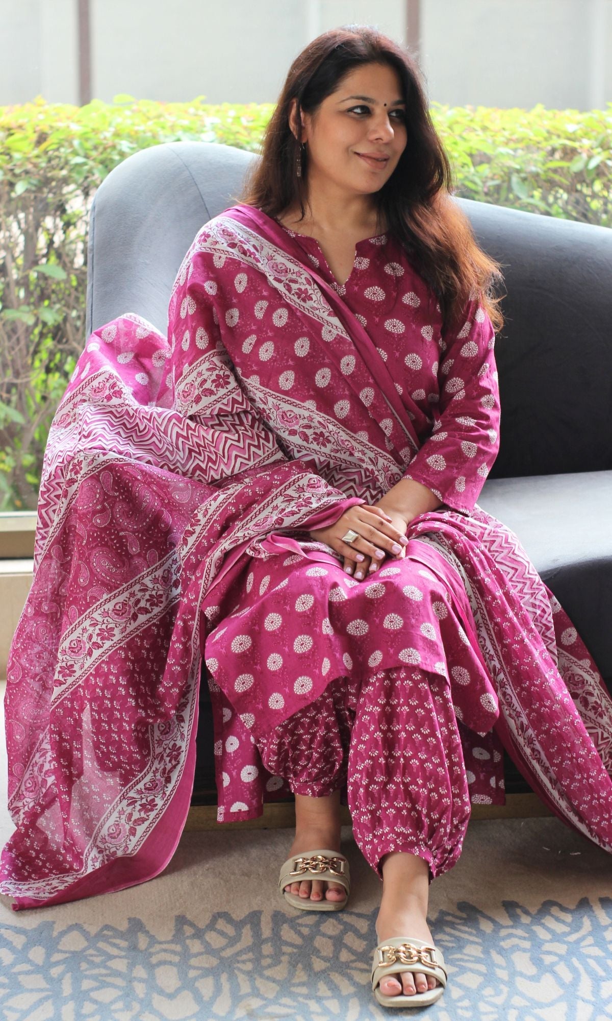 Cotton Mulberry Print Suit Set with Afgani Salwar & Mul Printed Dupatta - Baareeki