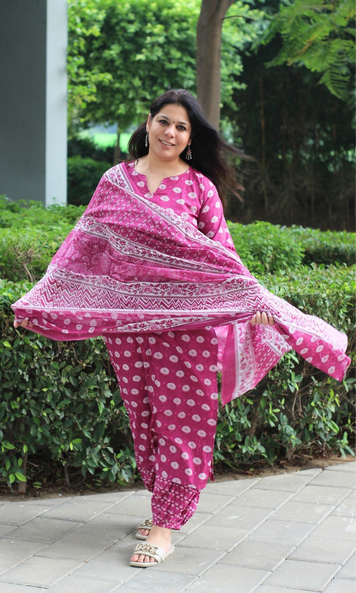 Cotton Mulberry Print Suit Set with Afgani Salwar & Mul Printed Dupatta - Baareeki