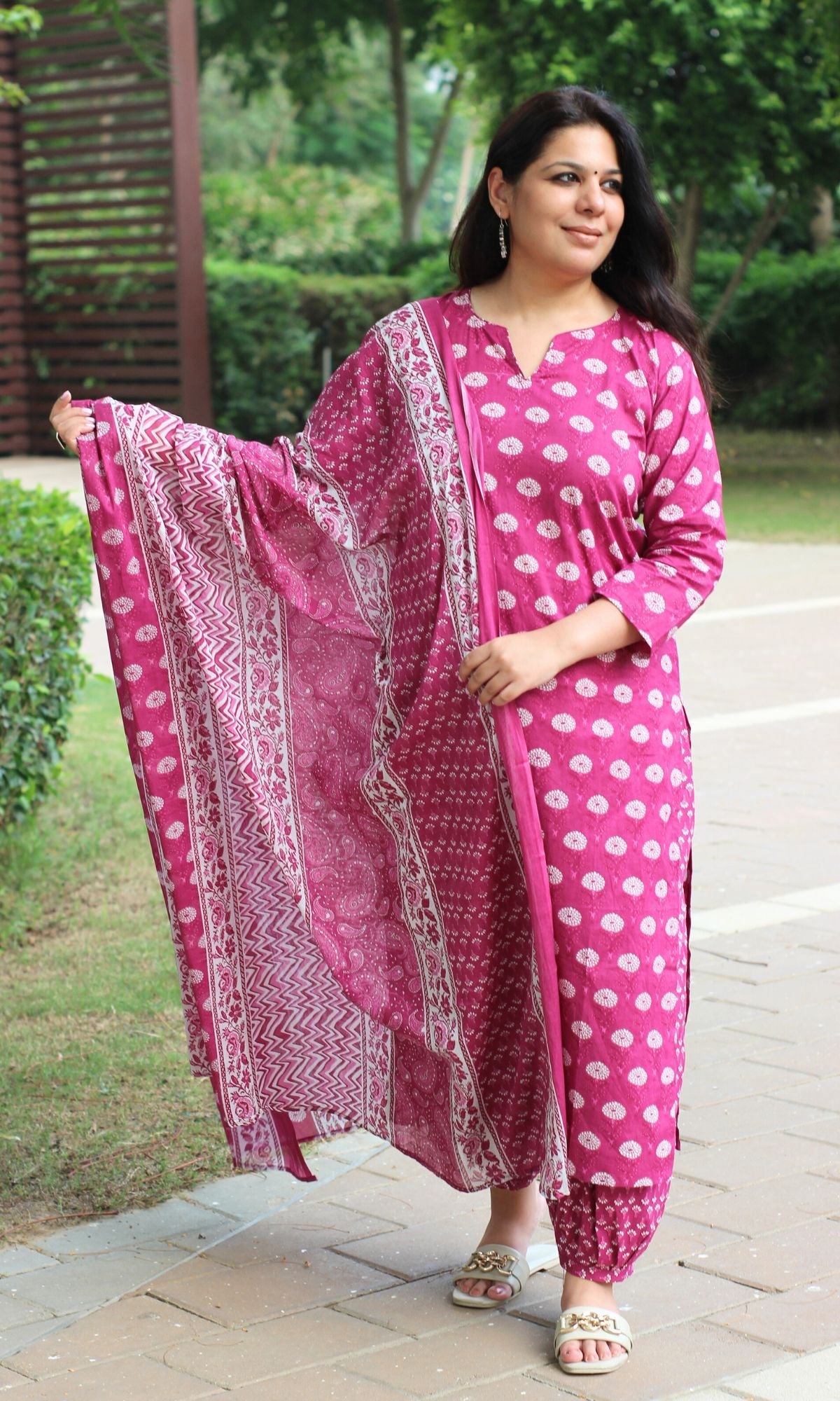 Cotton Mulberry Print Suit Set with Afgani Salwar & Mul Printed Dupatta - Baareeki