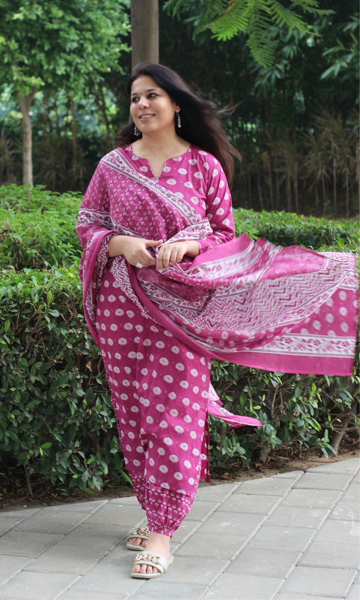 Cotton Mulberry Print Suit Set with Afgani Salwar & Mul Printed Dupatta - Baareeki