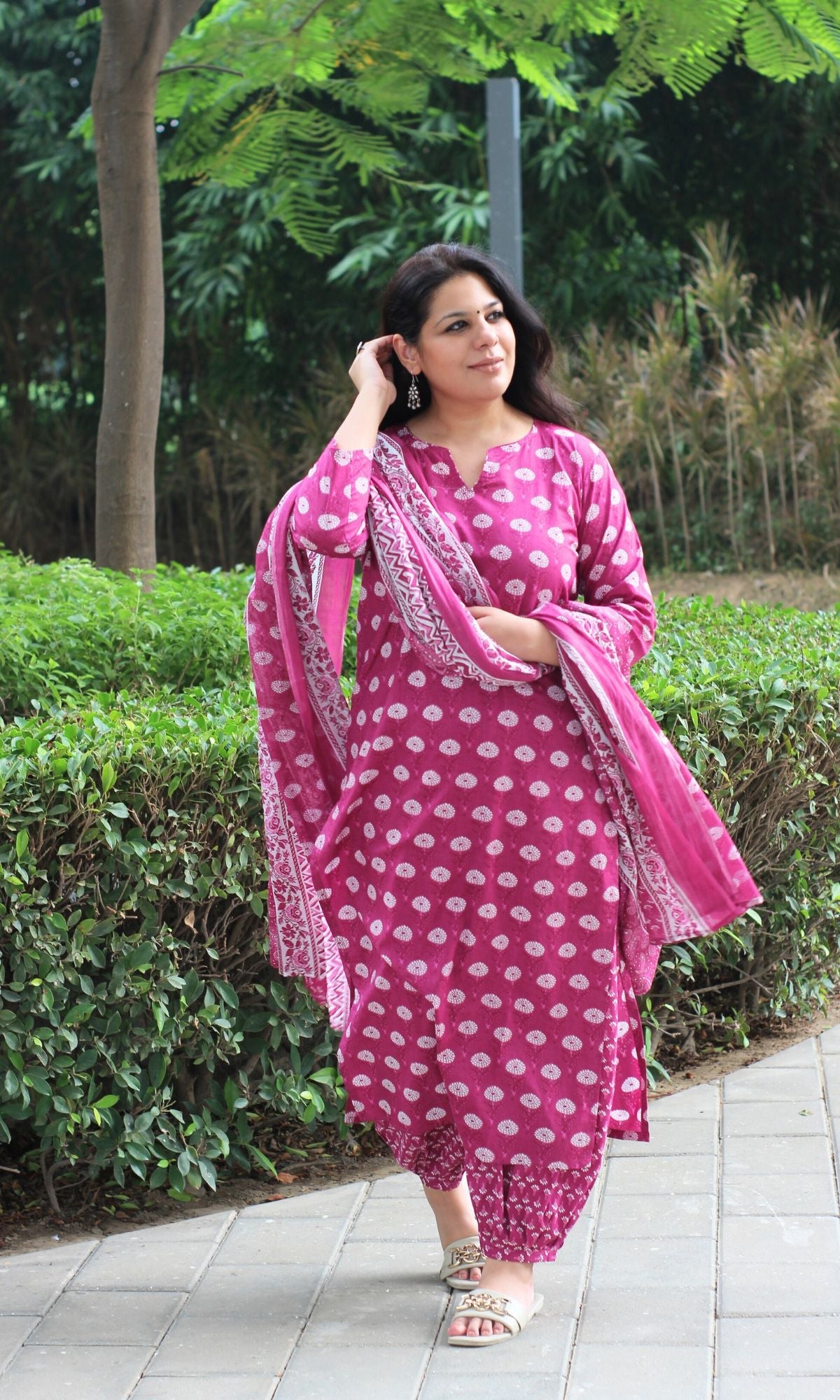 Cotton Mulberry Print Suit Set with Afgani Salwar & Mul Printed Dupatta - Baareeki