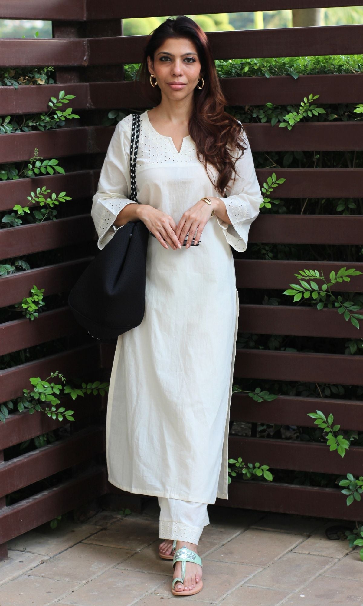 Cotton Off White Schiffli Border Coord Set - Baareeki