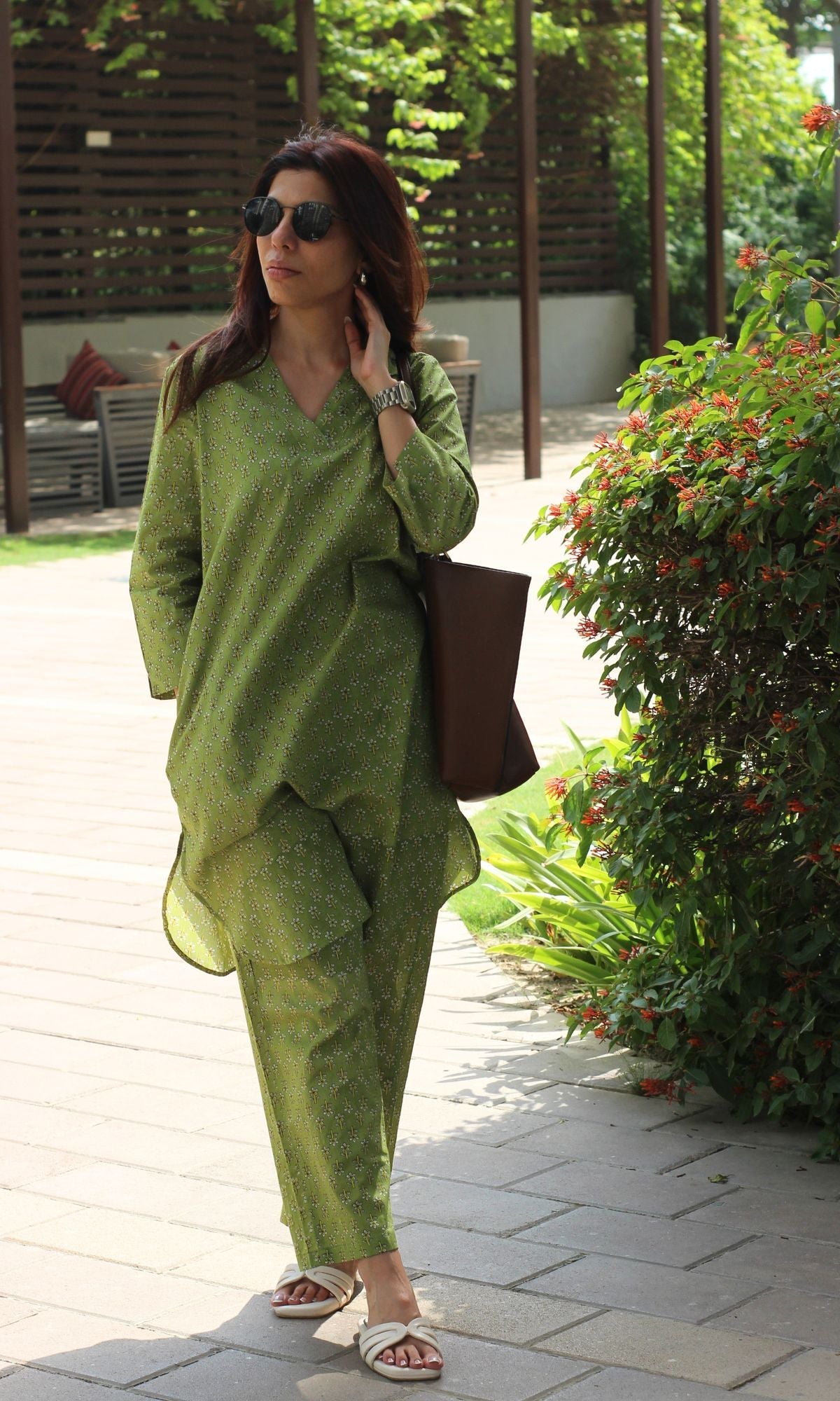 Cotton Olive Must Pathani Style Kurta & Pants - Baareeki