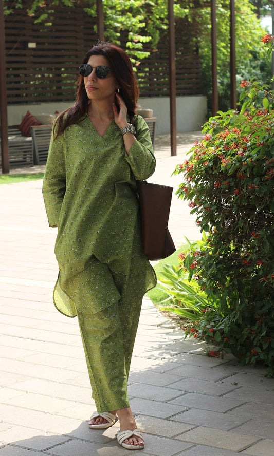 Cotton Olive Must Pathani Style Kurta & Pants - Baareeki
