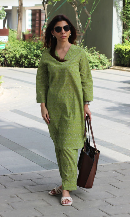 Cotton Olive Must Pathani Style Kurta & Pants - Baareeki