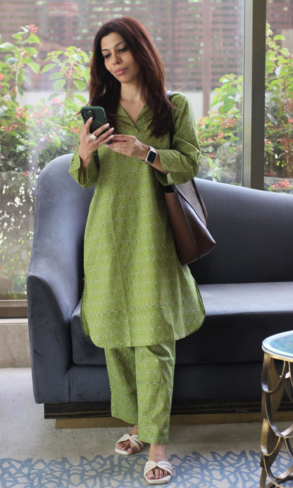 Cotton Olive Must Pathani Style Kurta & Pants - Baareeki