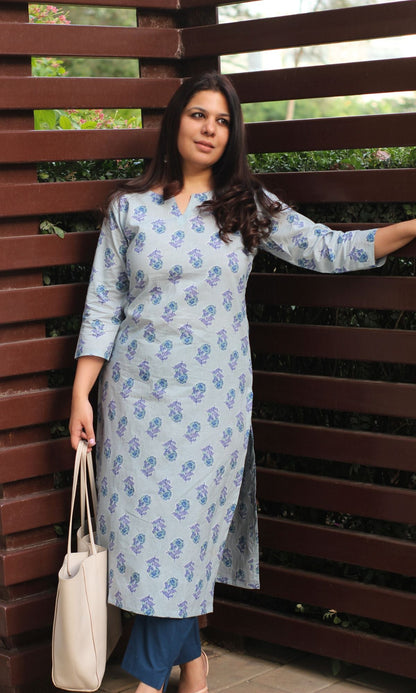 Cotton Pale Purple Straight Kurta - Baareeki