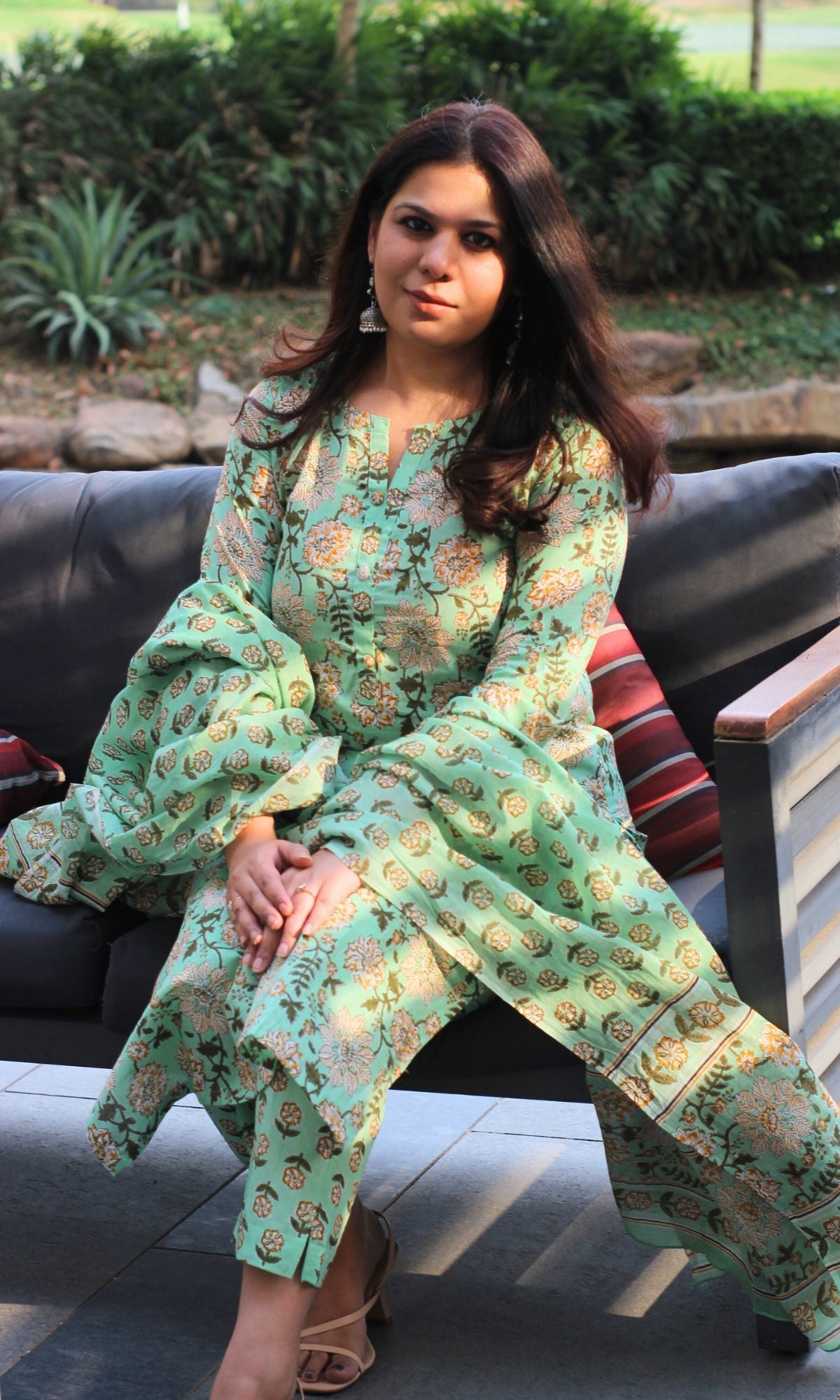 Cotton Printed Light Green Suit Set with Cotton Printed Dupatta - Baareeki