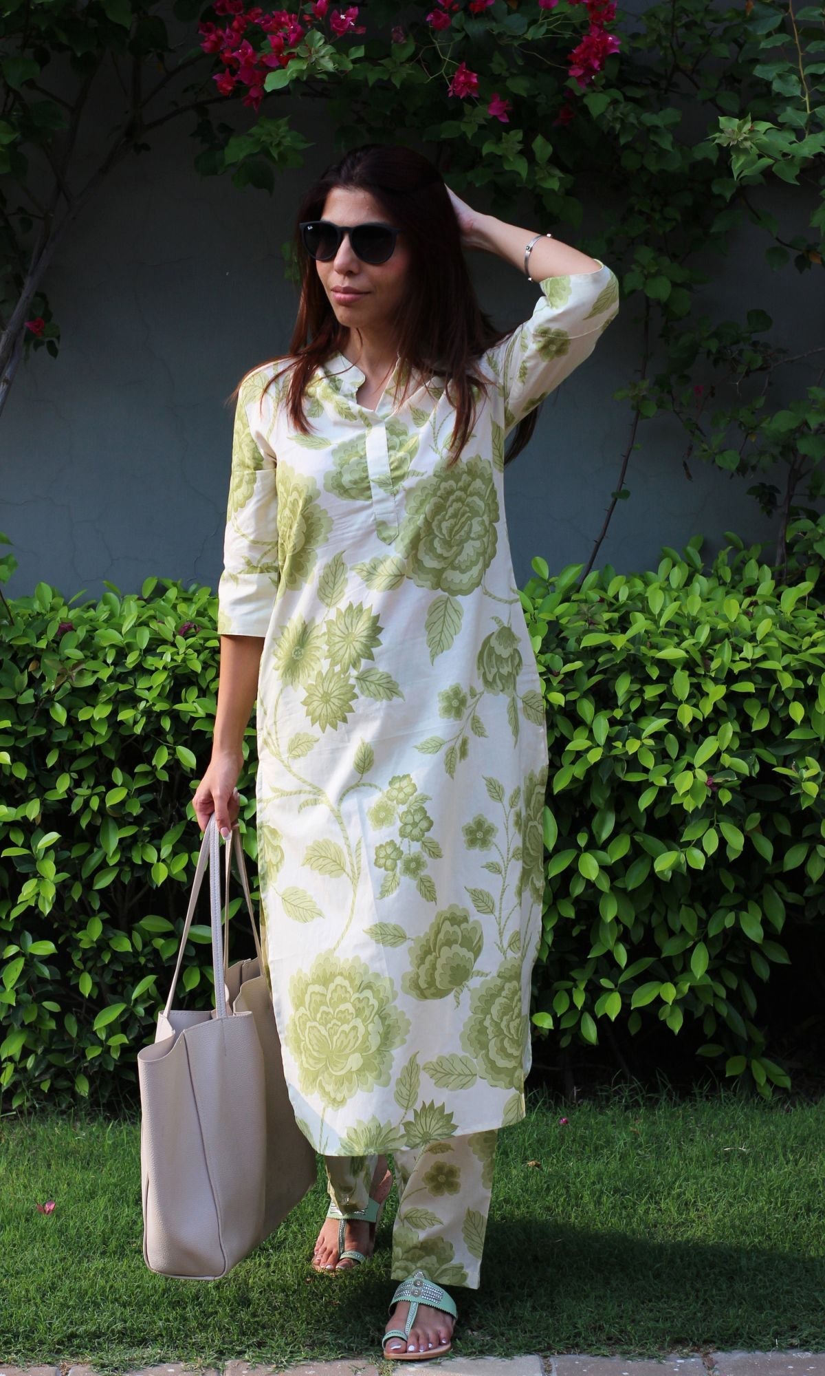 Cotton Printed Lush Green Buttoned Kurta and Pant Coord - Baareeki