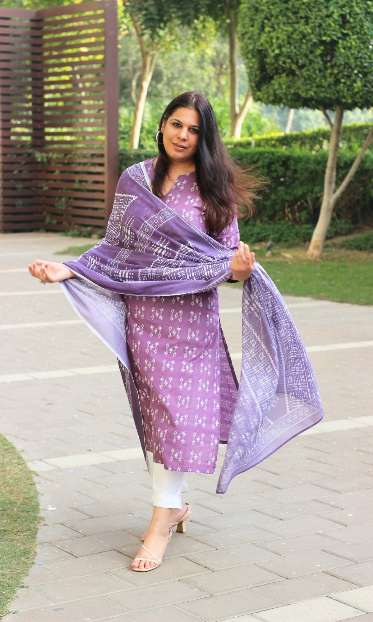 Cotton Purple Weaved Kurta & Printed Dupatta - Baareeki