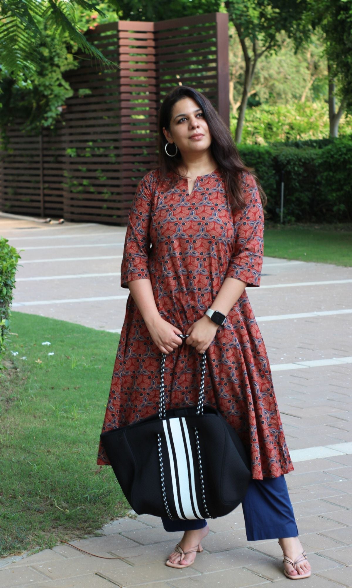 Cotton Red Ajrakh Print Kali Kurta - Baareeki