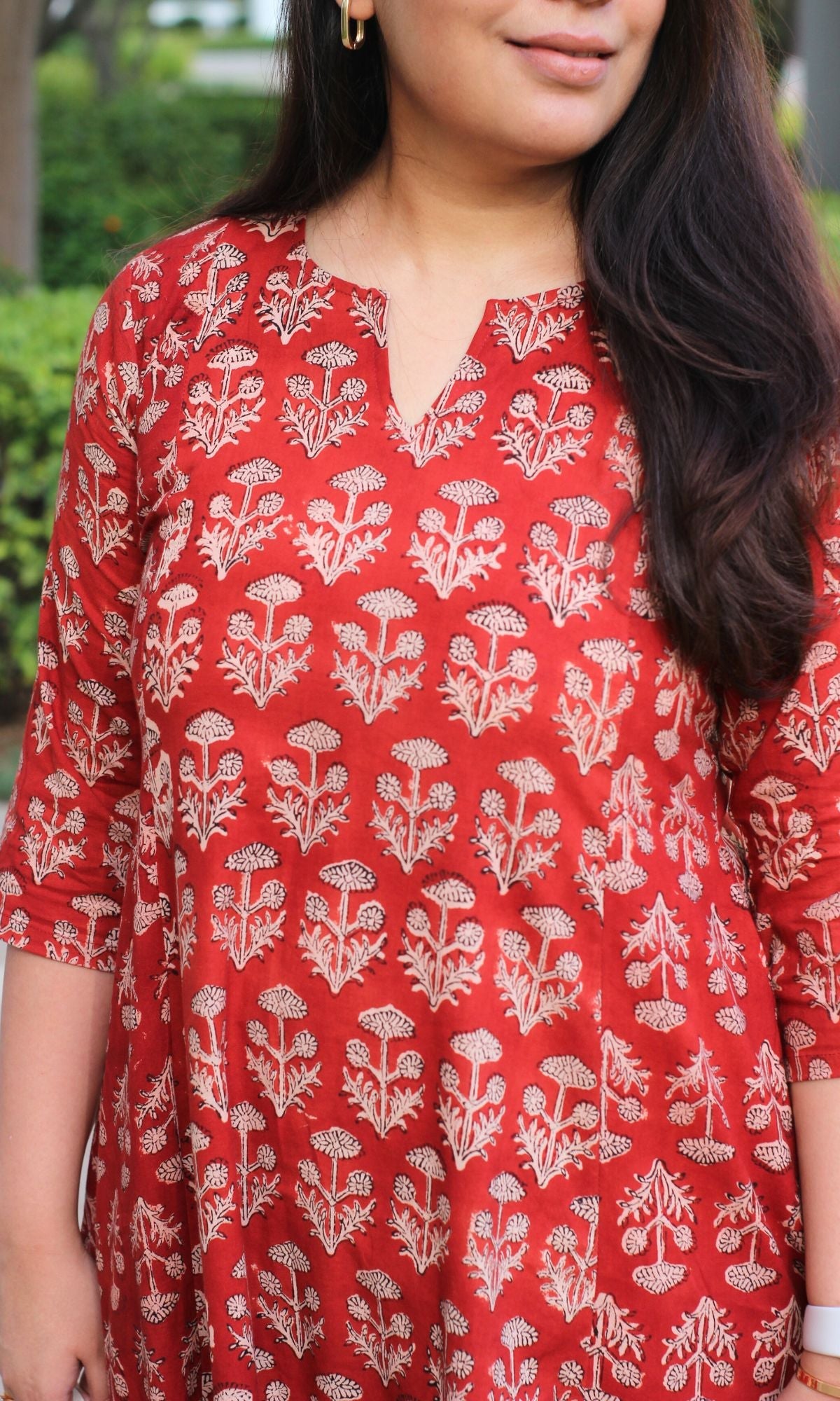 Cotton Red Ajrakh Print Kali Kurta - Baareeki