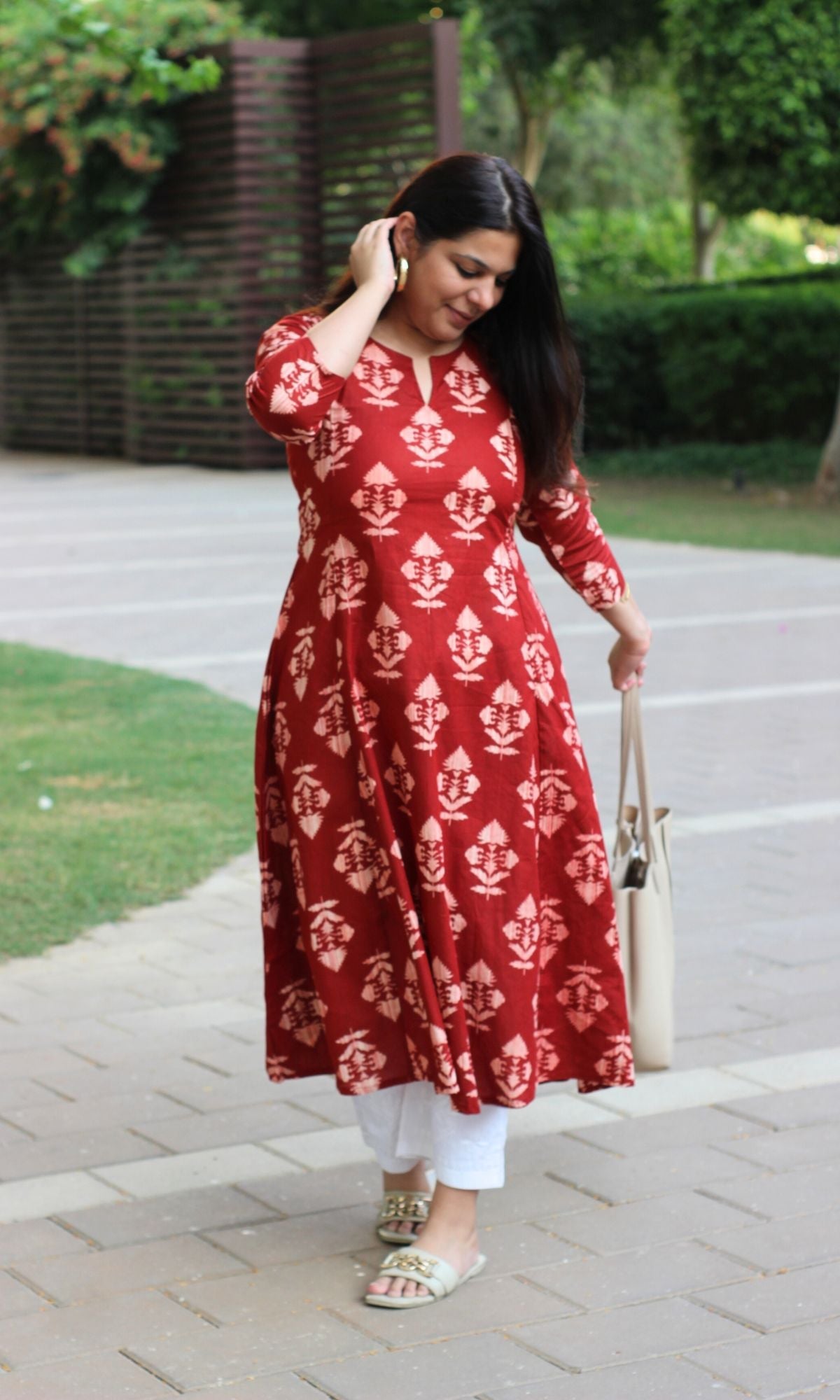 Cotton Red Gradient Mughal Print Kali Kurta - Baareeki