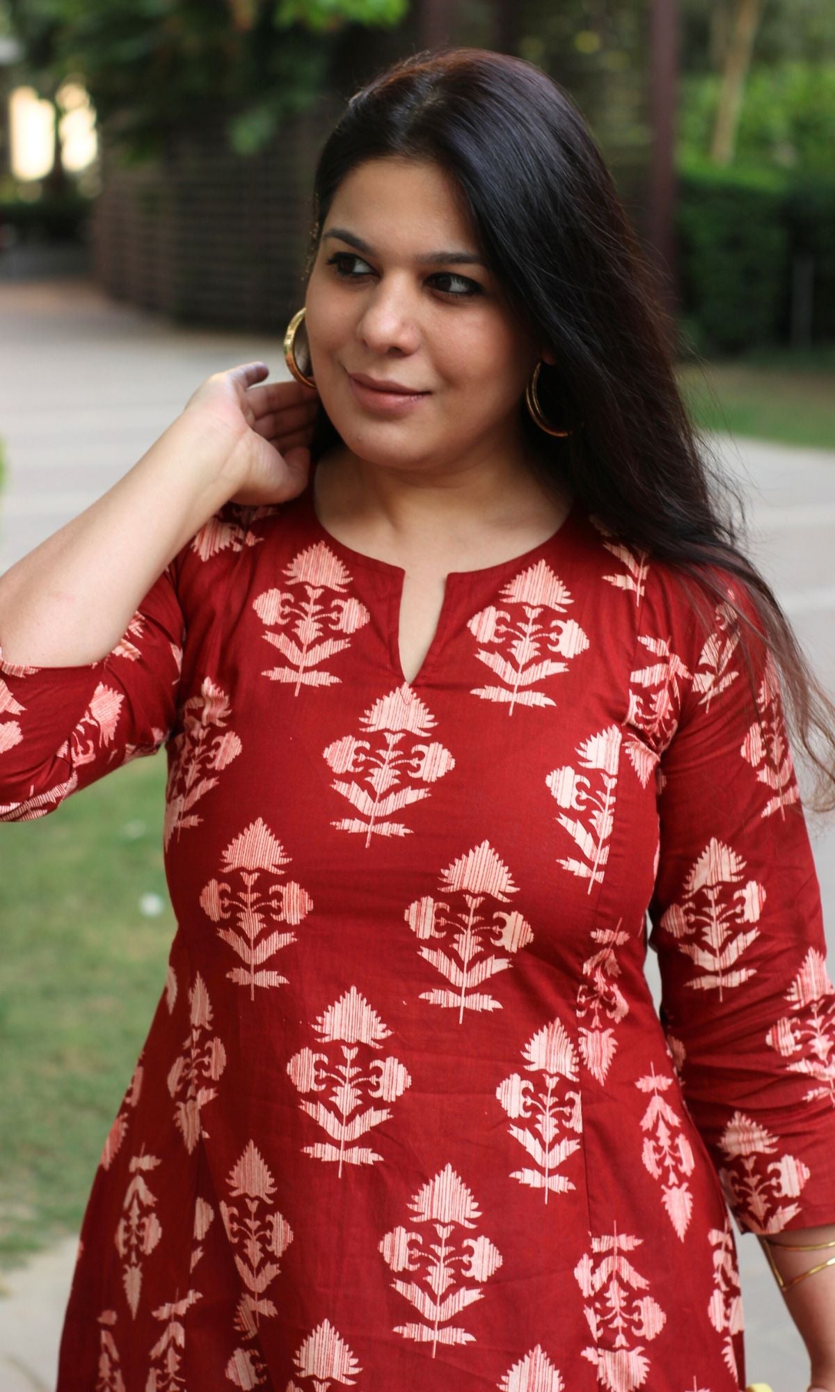 Cotton Red Gradient Mughal Print Kali Kurta - Baareeki