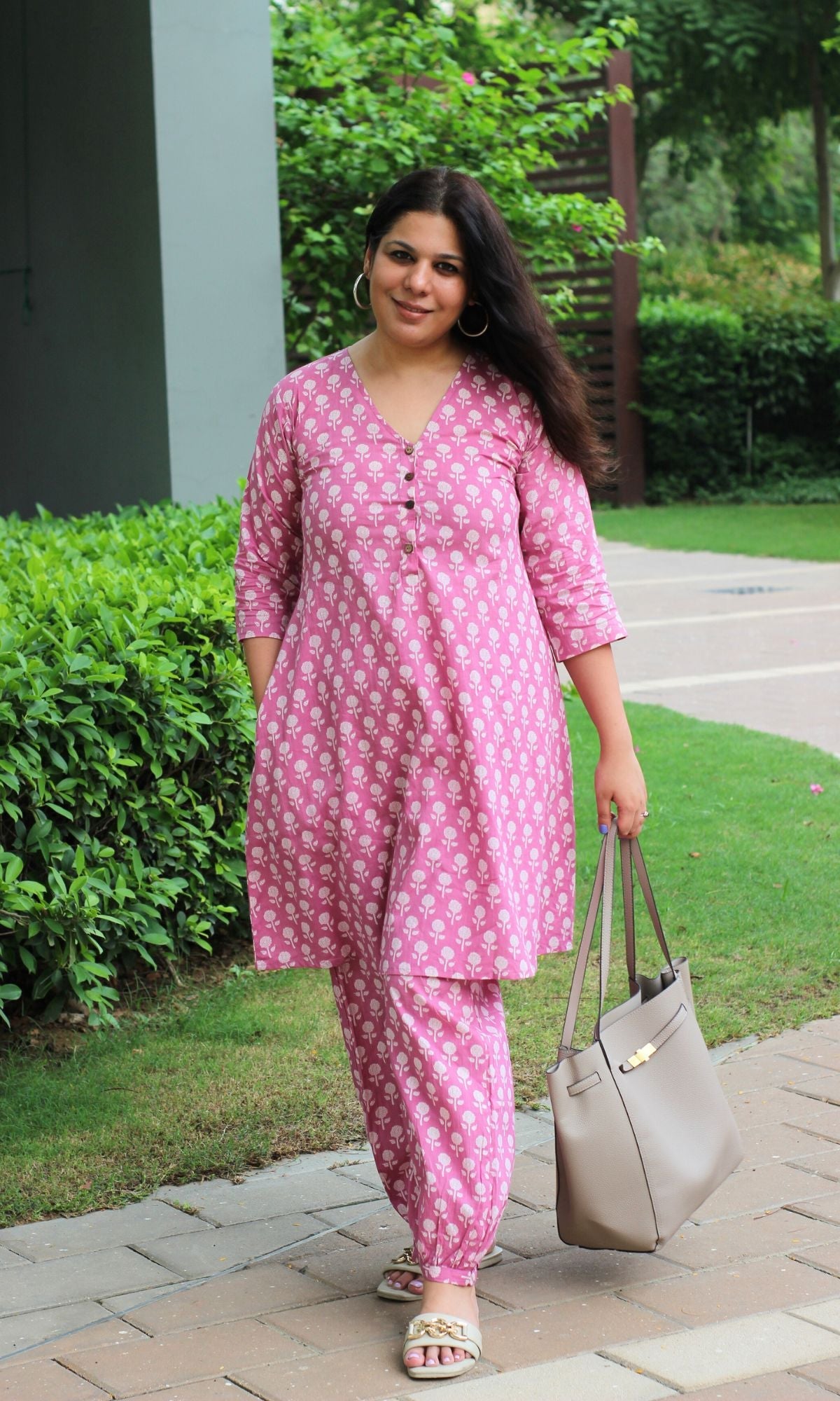 Cotton Rose A - line Kurta with Pathani Pants - Baareeki