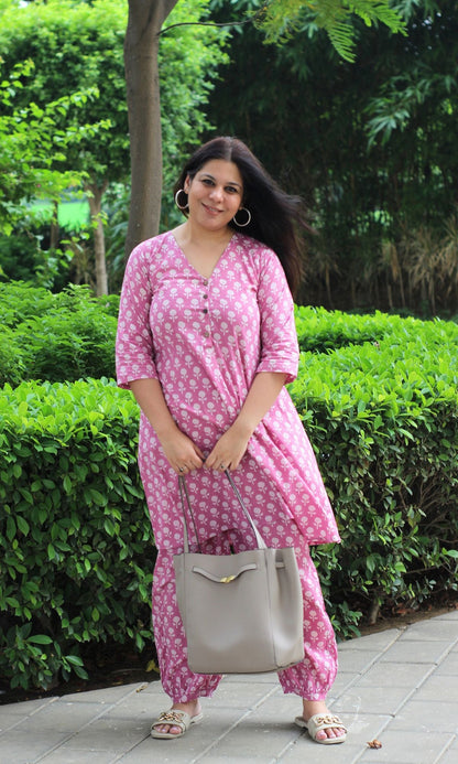 Cotton Rose A - line Kurta with Pathani Pants - Baareeki