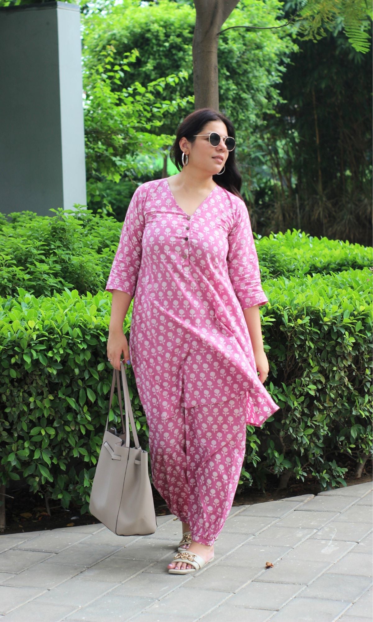 Cotton Rose A - line Kurta with Pathani Pants - Baareeki