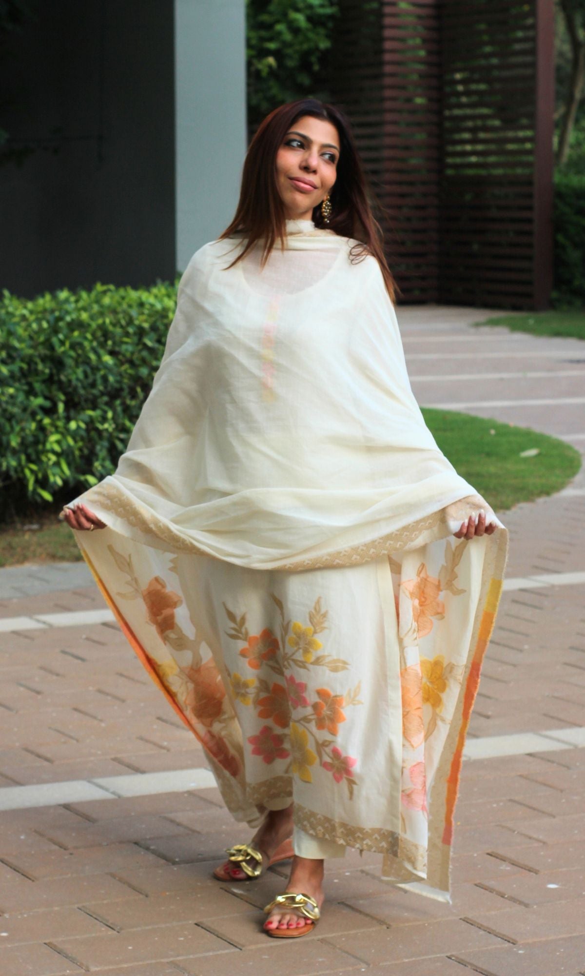 Cotton - Silk Blend Off - White & Gold Woven Thread Work Kurta and Dupatta - Baareeki