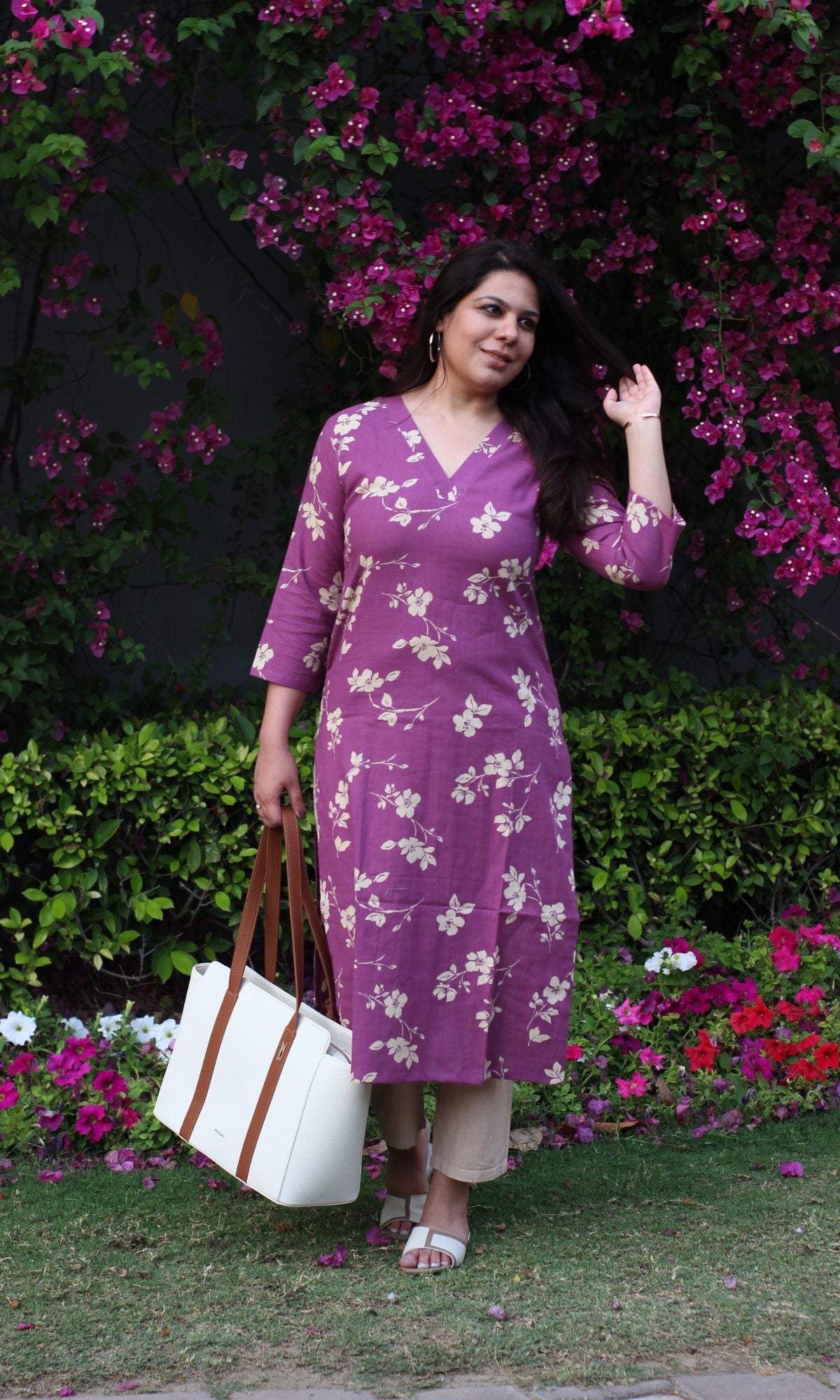 Cotton Slub Purple Block Print Kurta - Baareeki