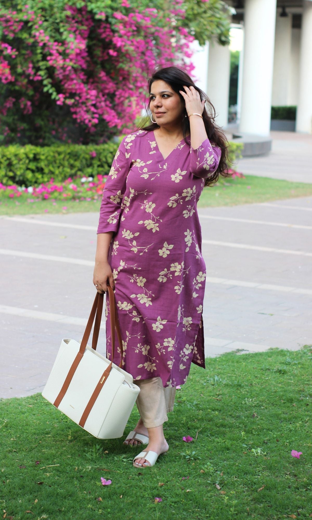 Cotton Slub Purple Block Print Kurta - Baareeki