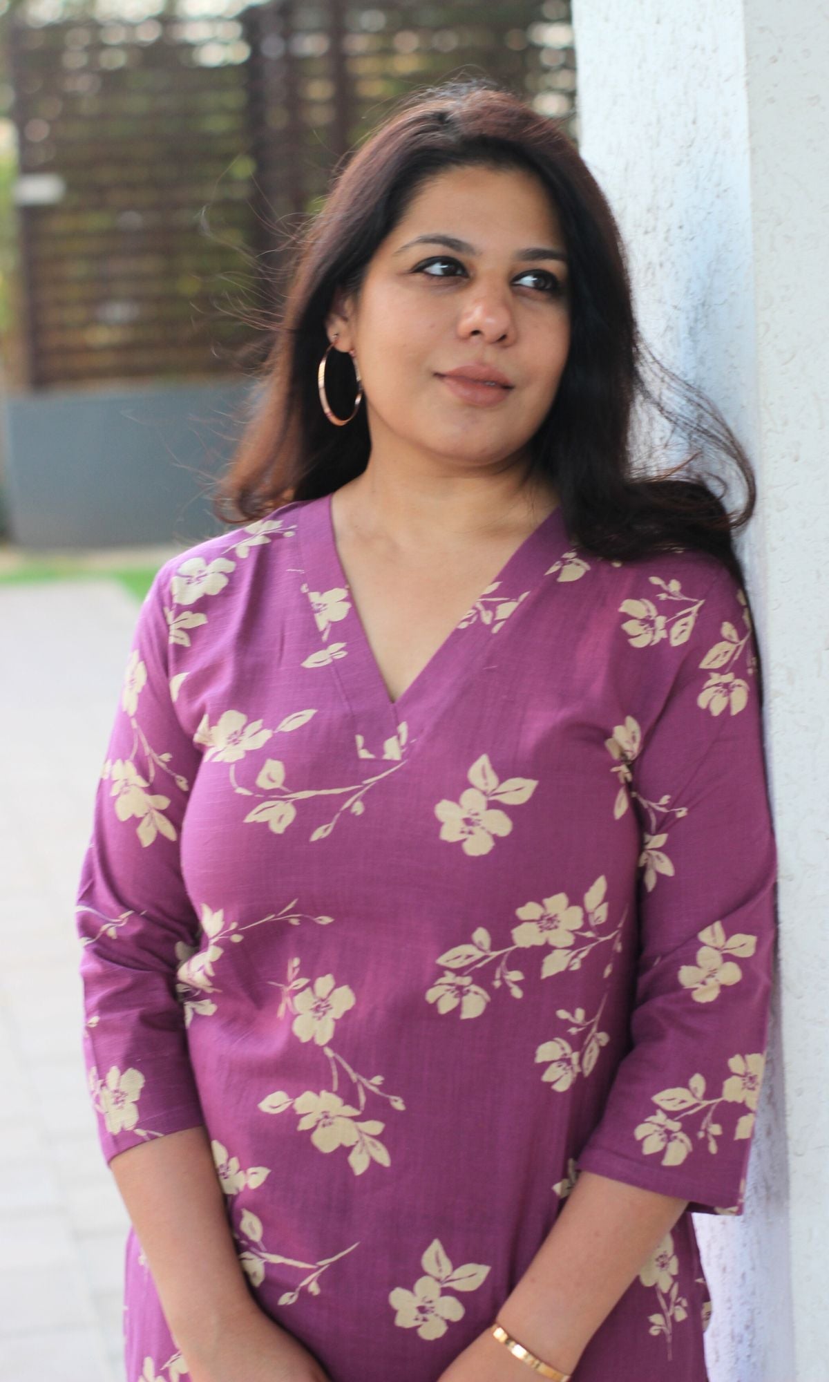 Cotton Slub Purple Block Print Kurta - Baareeki