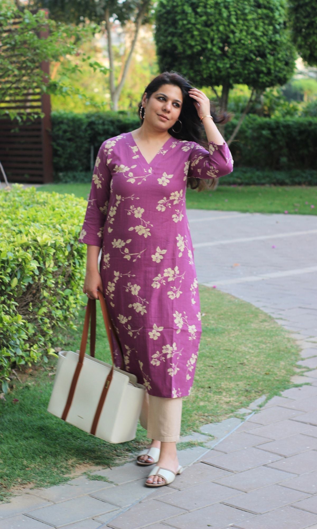 Cotton Slub Purple Block Print Kurta - Baareeki