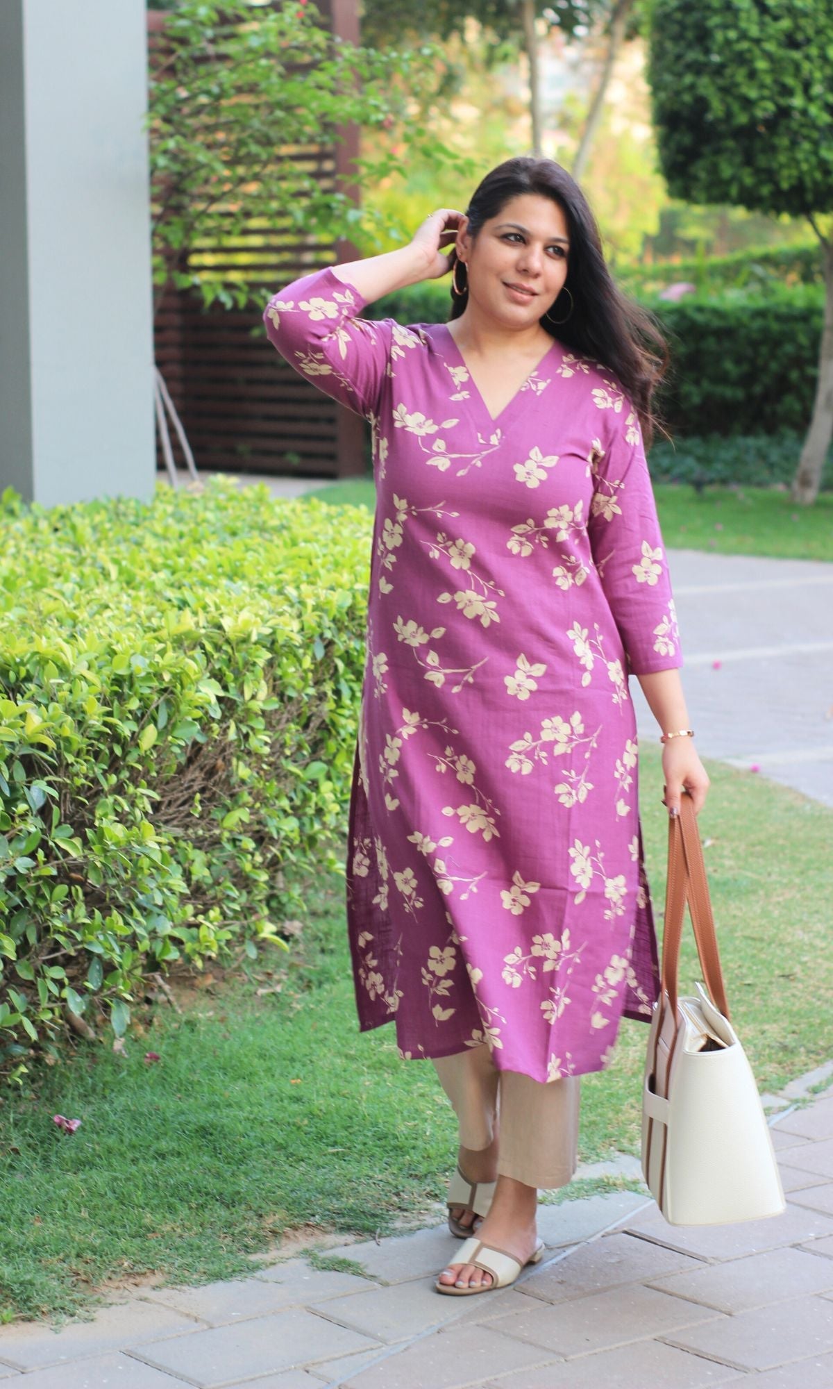 Cotton Slub Purple Block Print Kurta - Baareeki