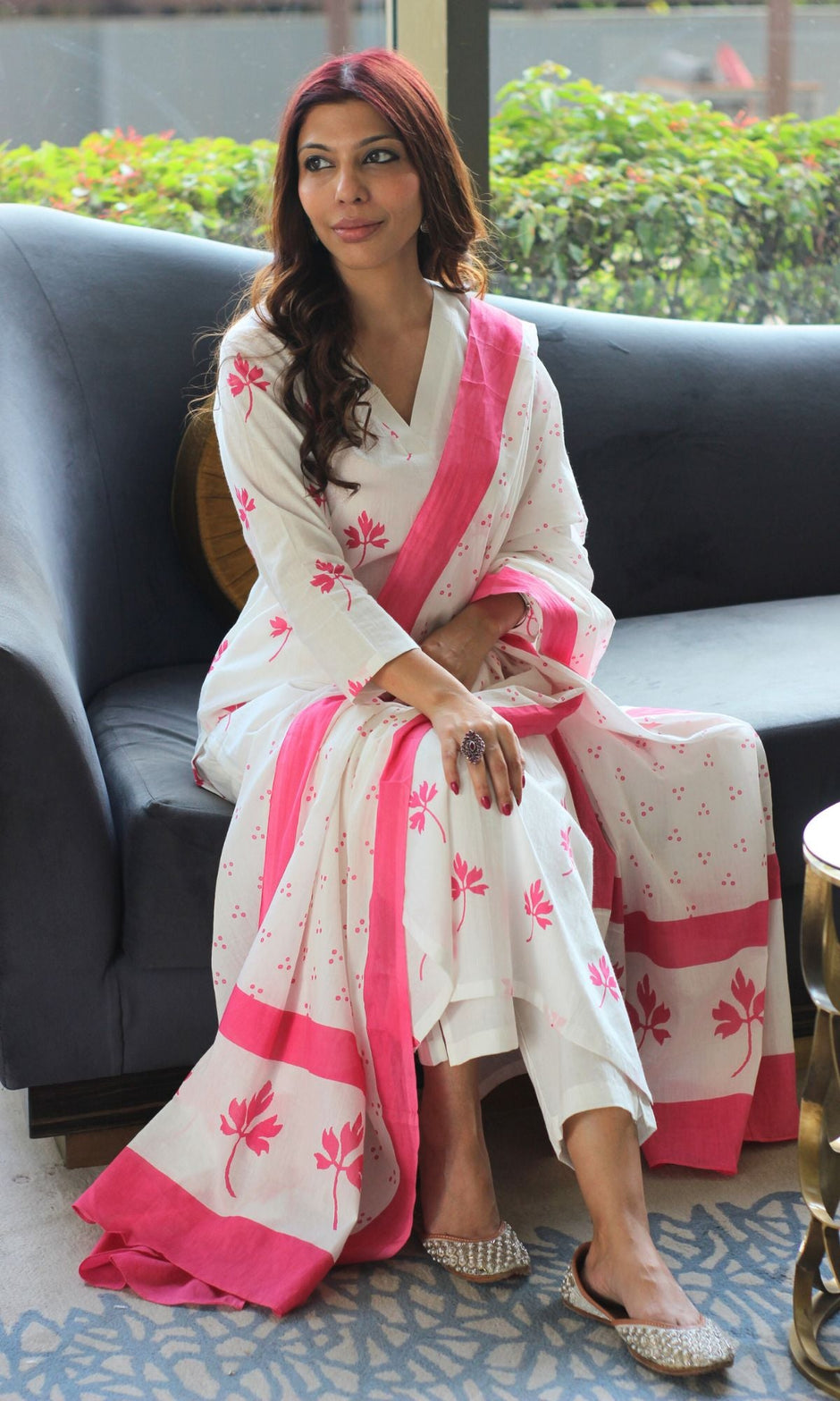 Pink Yarn Dyed Striped Pure Cotton Dupatta main image 1