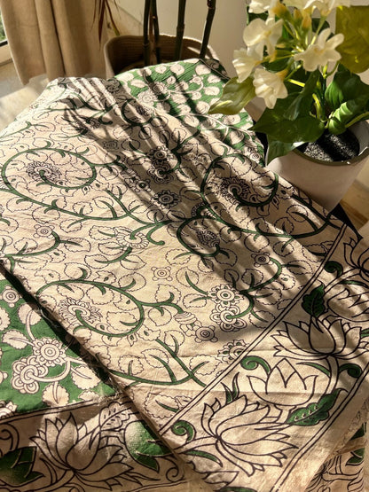 Green Handblock Kalamkari Silk Saree - Baareeki