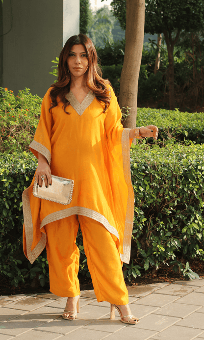 Kesariya Laced Kaftan Set - Baareeki