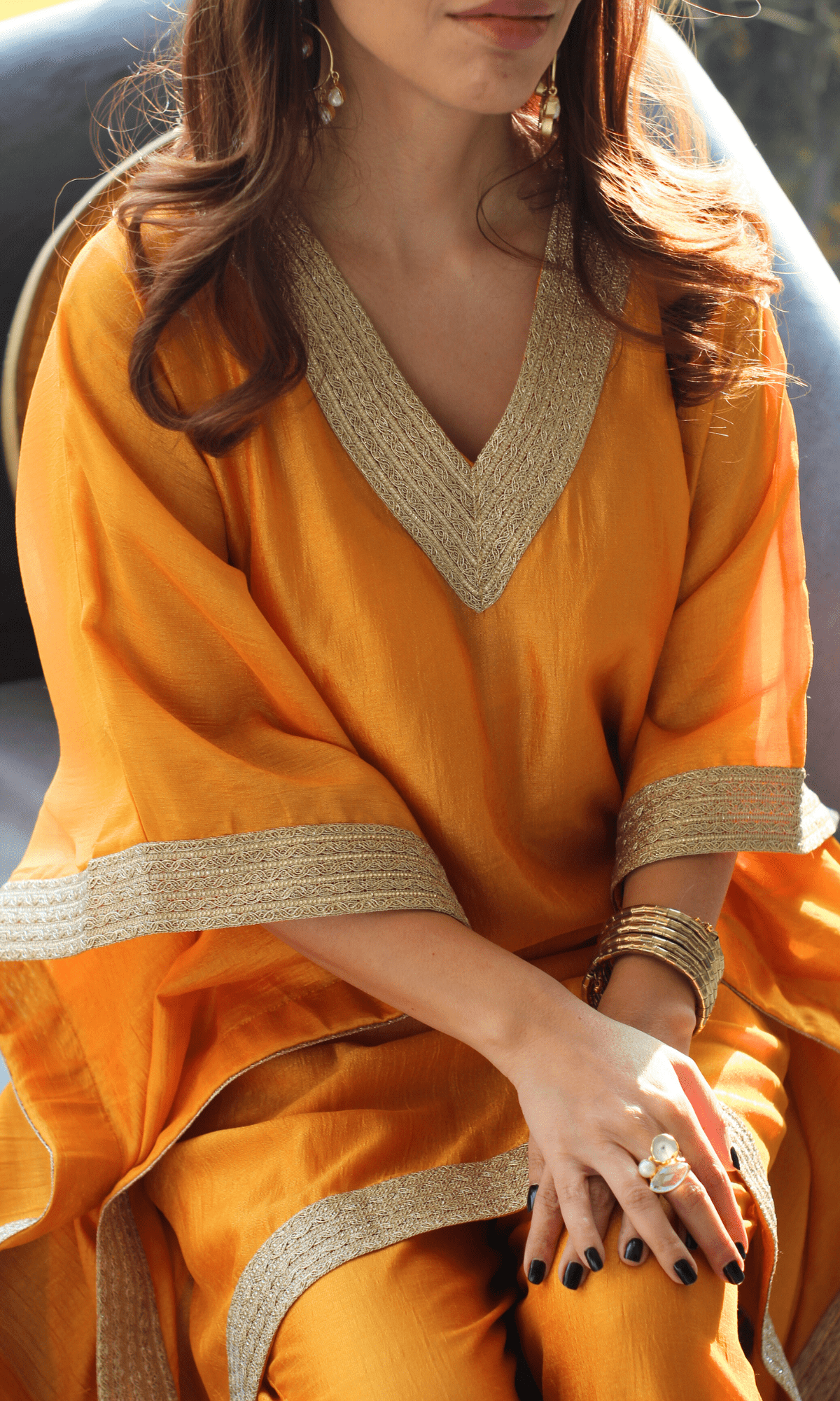 Kesariya Laced Kaftan Set - Baareeki