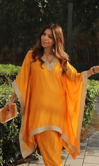 Kesariya Laced Kaftan Set - Baareeki