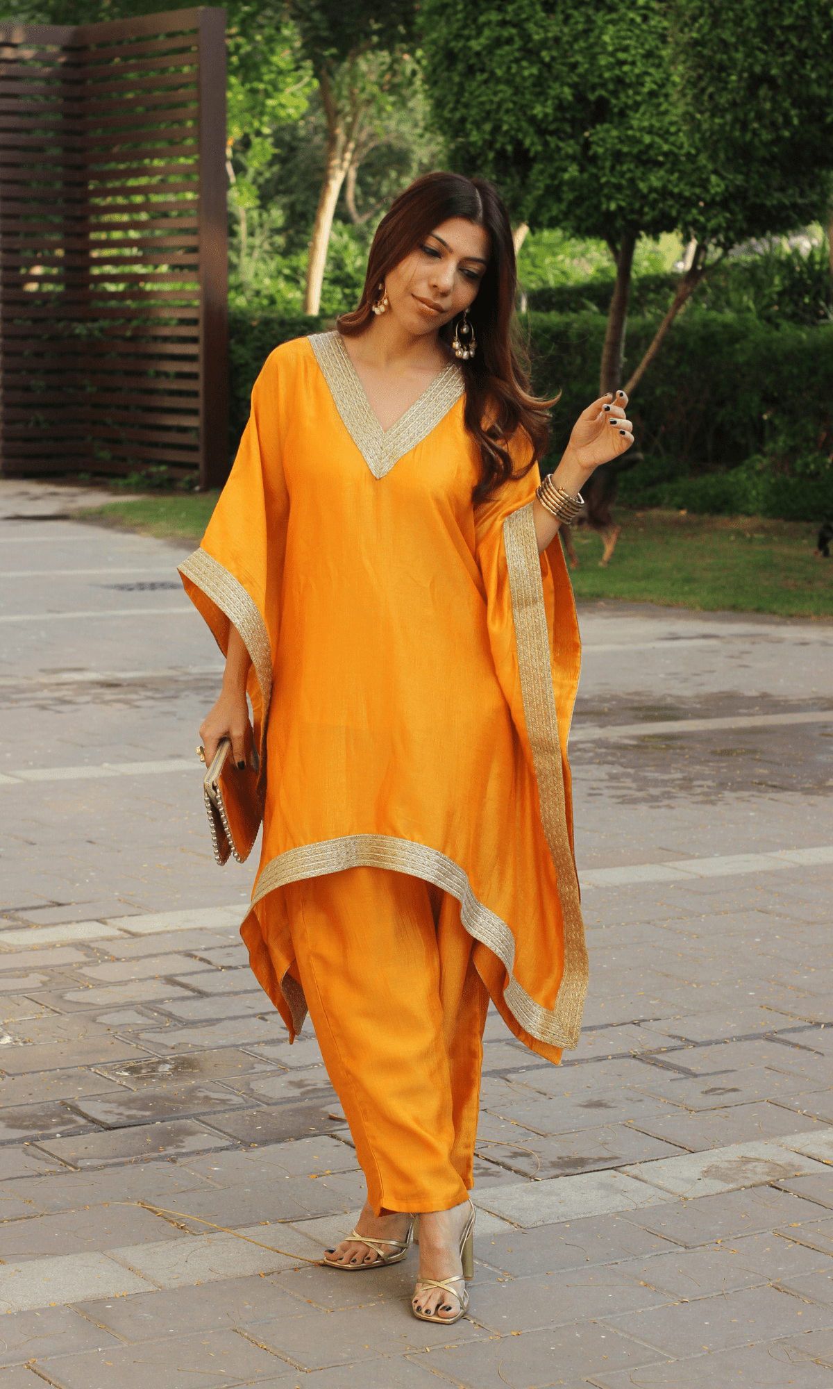 Kesariya Laced Kaftan Set - Baareeki